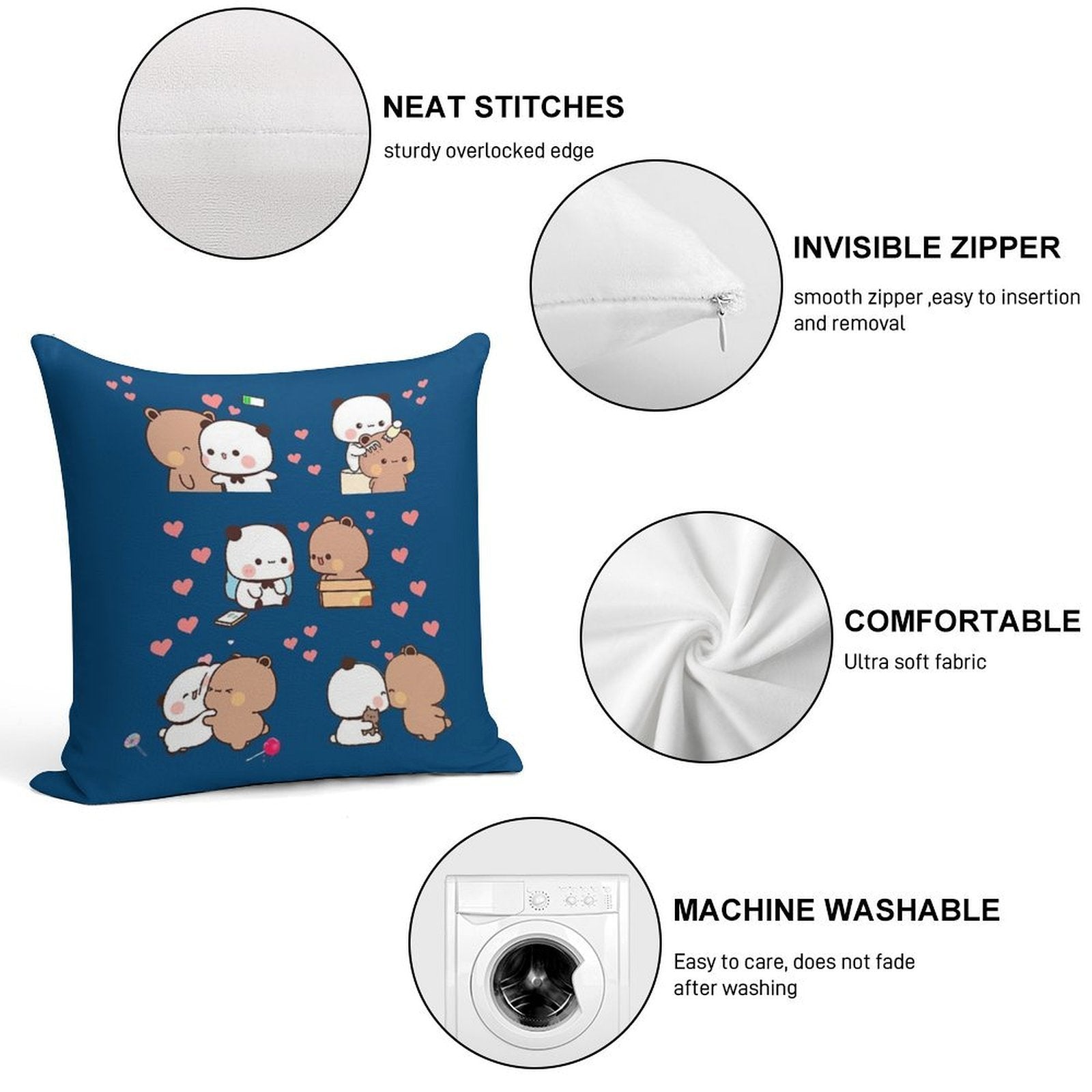 Bear And Panda Bubu Dudu Balloon Soft Fade-Resistant Throw Pillow