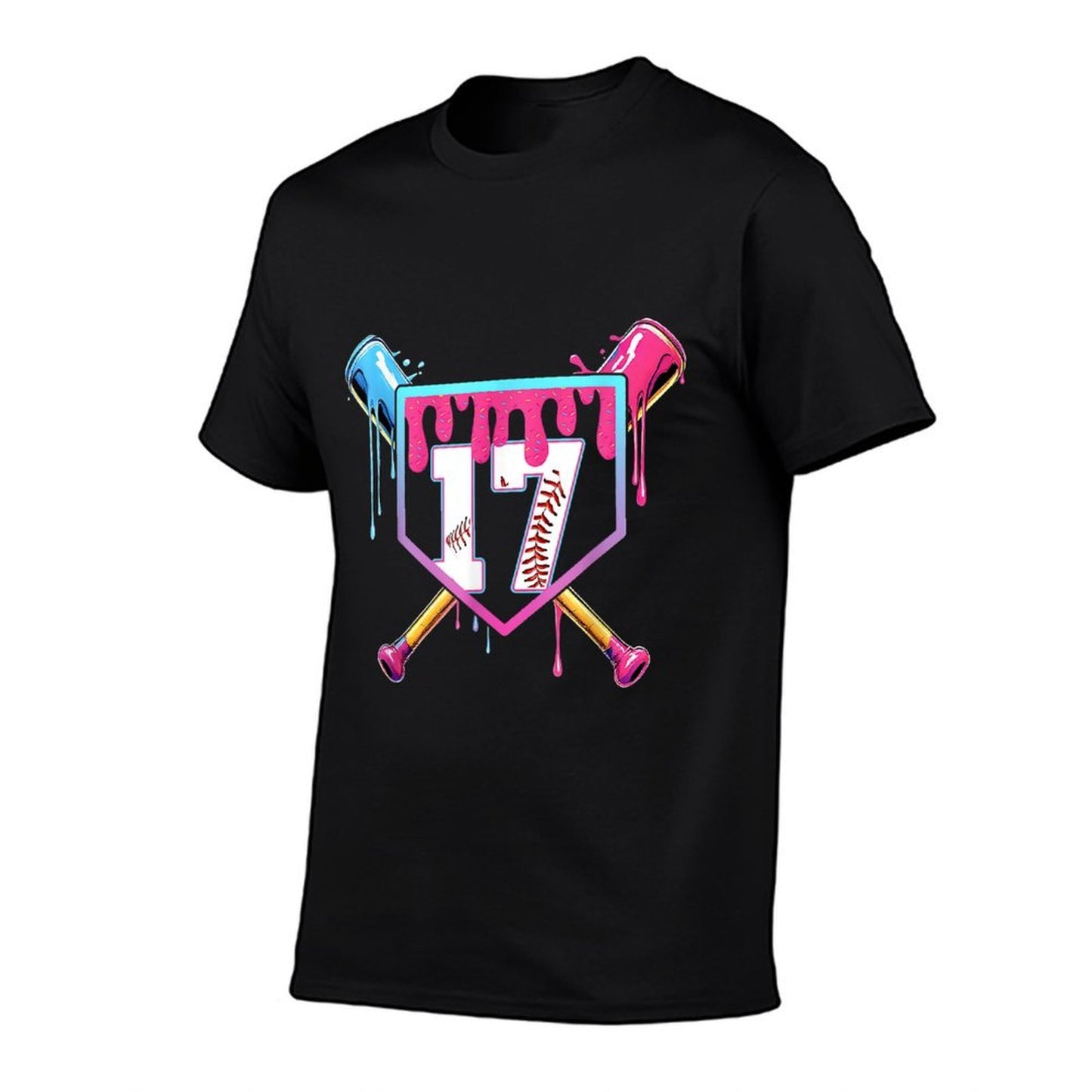 17th Birthday Ice Cream Drip Baseball Splatter 17 Years Kids High-quality Stitching T-Shirt