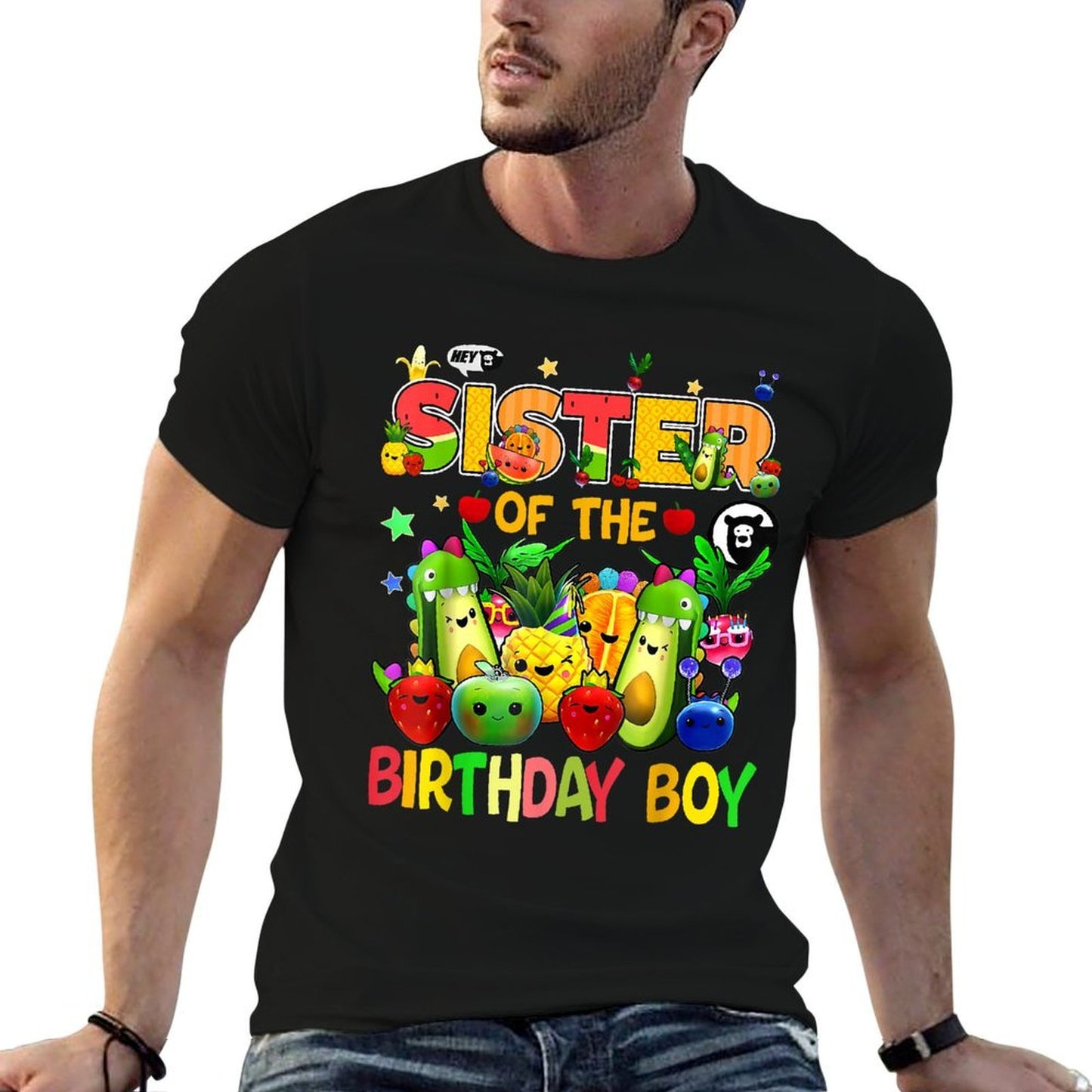 Sister Of The Birthday Boy Family Fruit Birthday Hey Bear  Easy-care T-Shirt