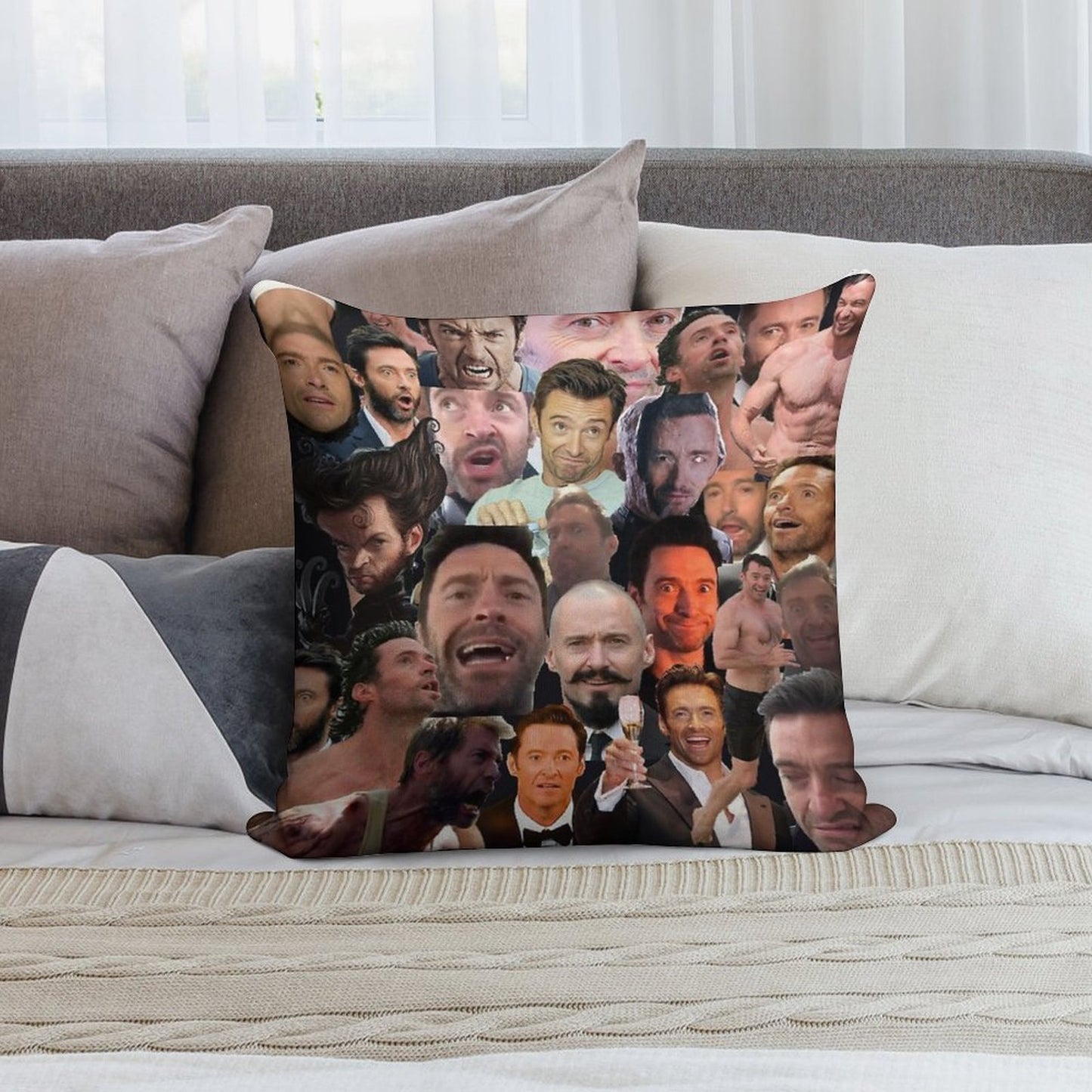 Hugh Jackman's Many Faces Soft Style Accent Throw Pillow