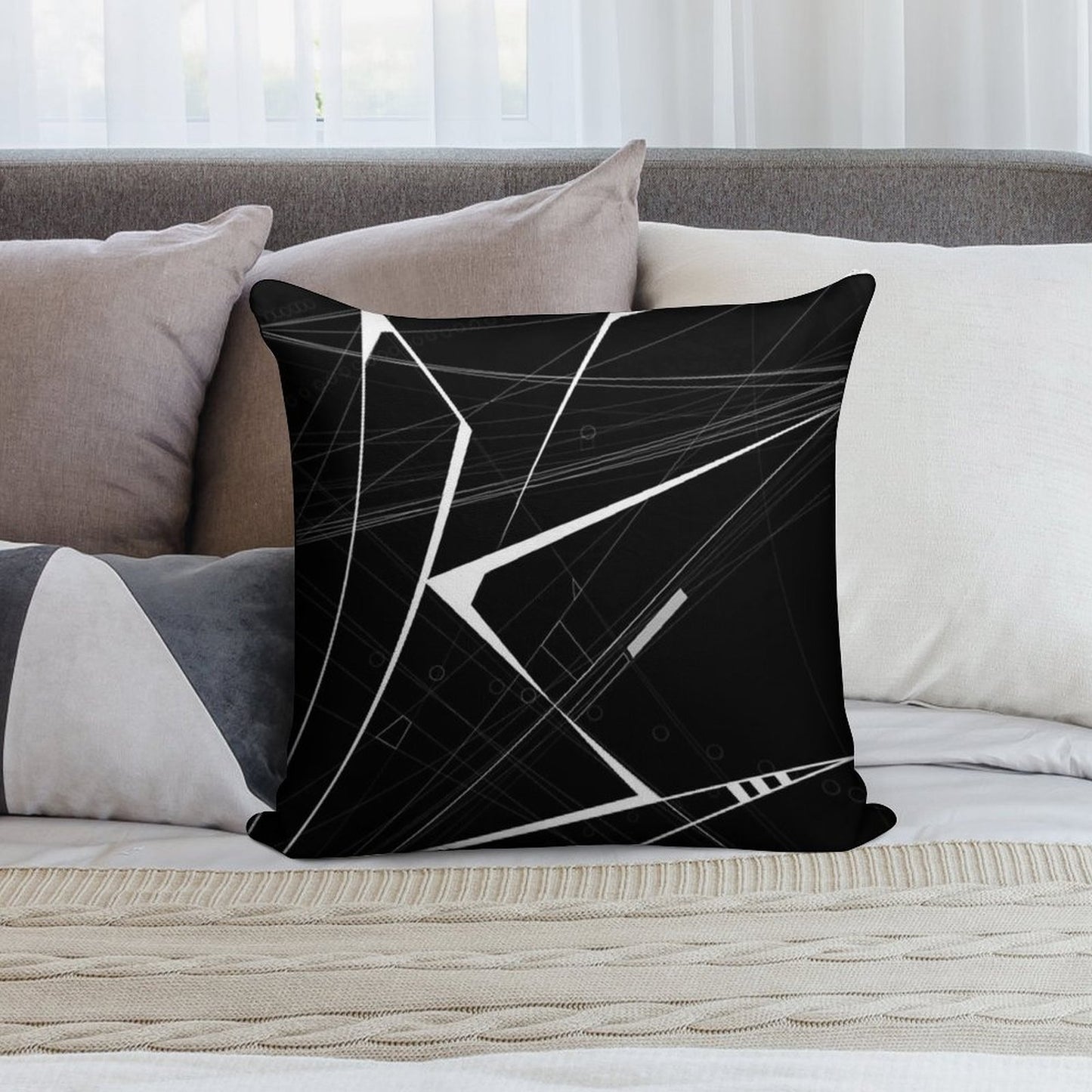 White Abstract Geometric And Perspective Soft Shrink-Resistant Throw Pillow