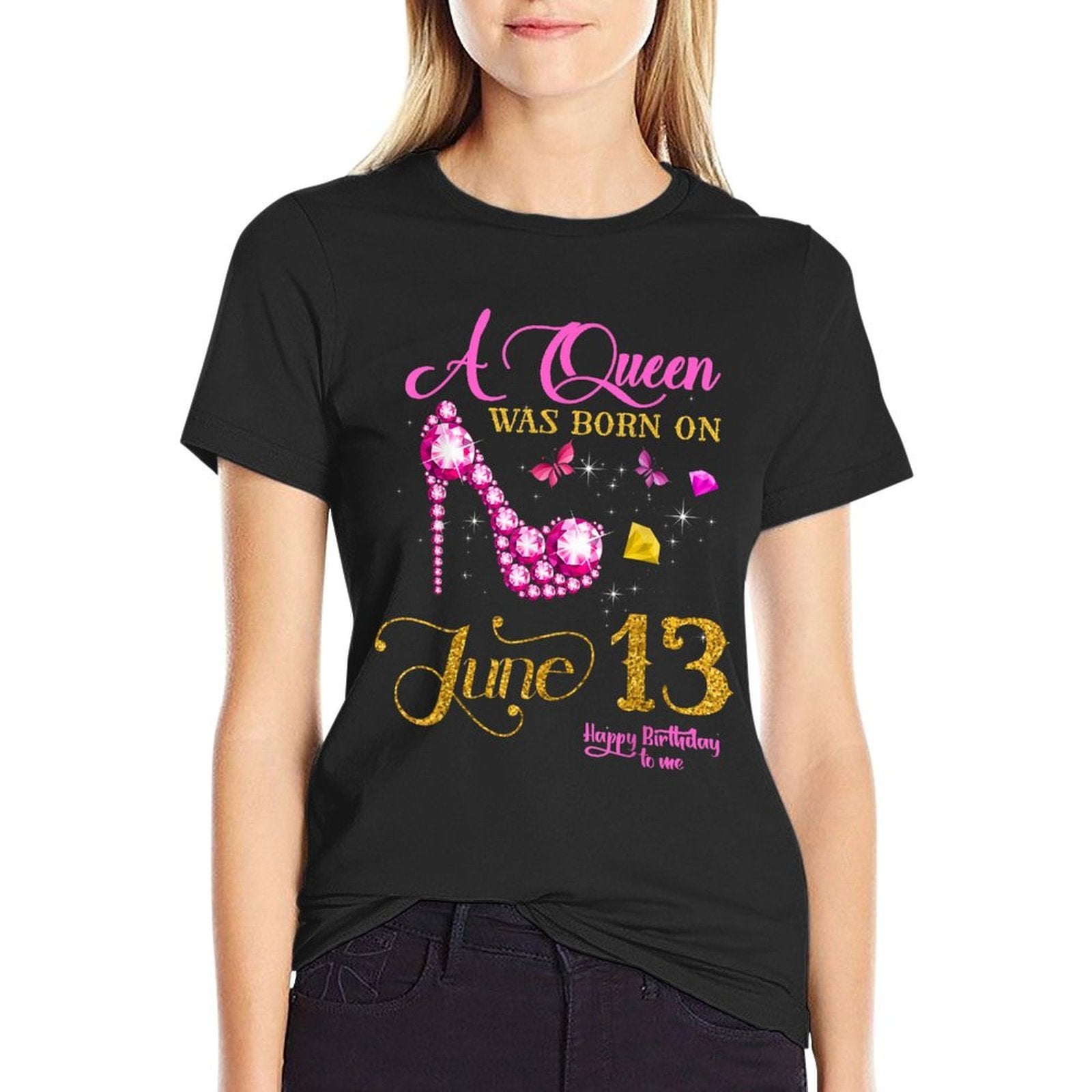 A Queen Was Born on June 13, 13th June Birthday  Oversized Silhouette T-Shirt