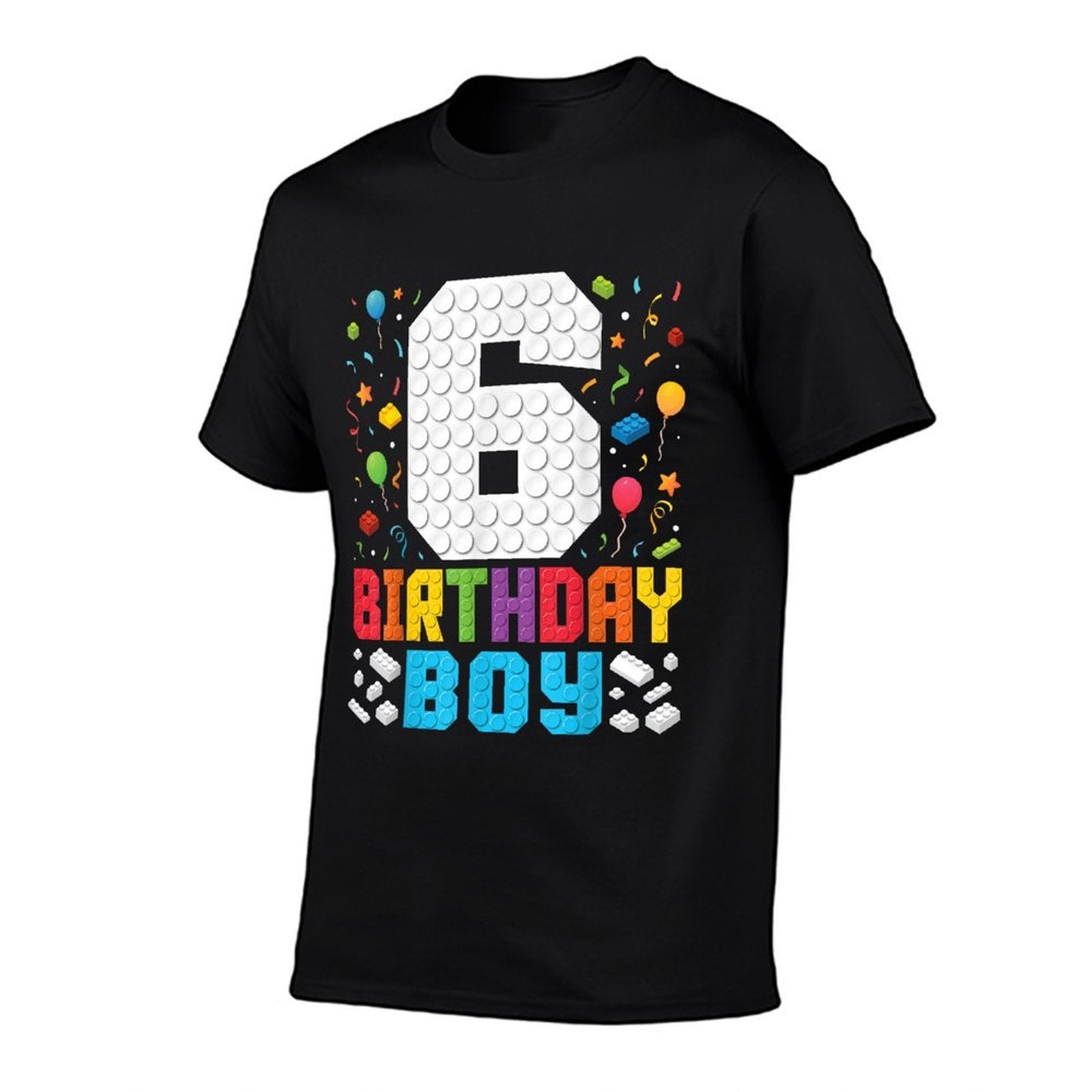 6th Birthday Boys Master Builder Six Years Blocks Building  Heathered Texture T-Shirt