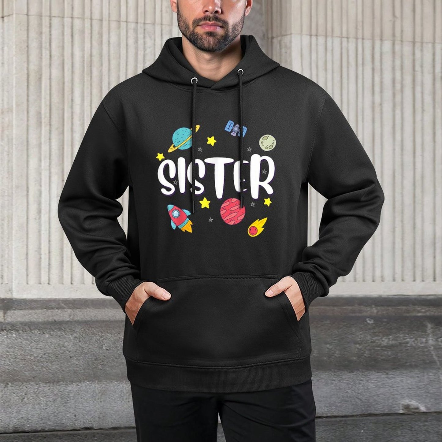 Sister Outer Space Galaxy Birthday Customizable Surface Hoodie