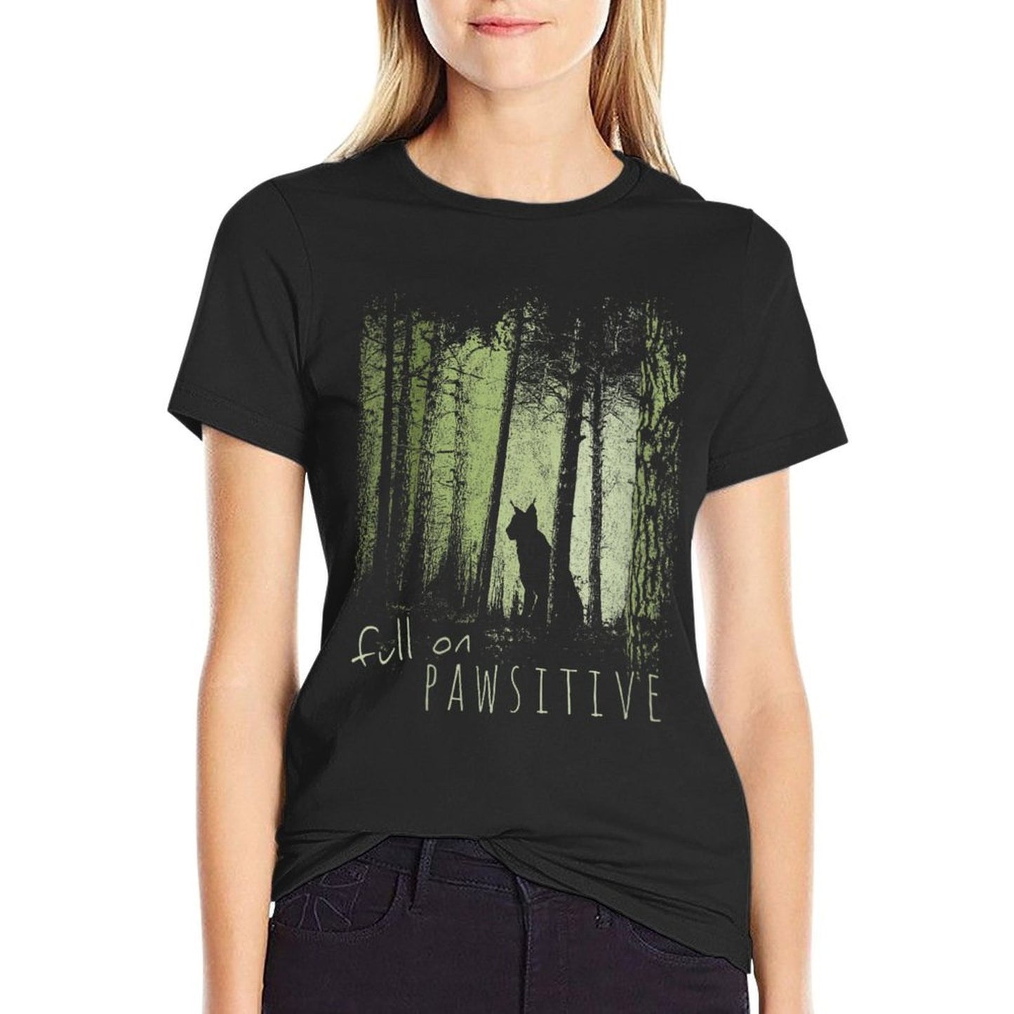 Womens Full On Pawsitive! Lynx Wildcat Bobcat In Twilight Forest Easy-care T-Shirt