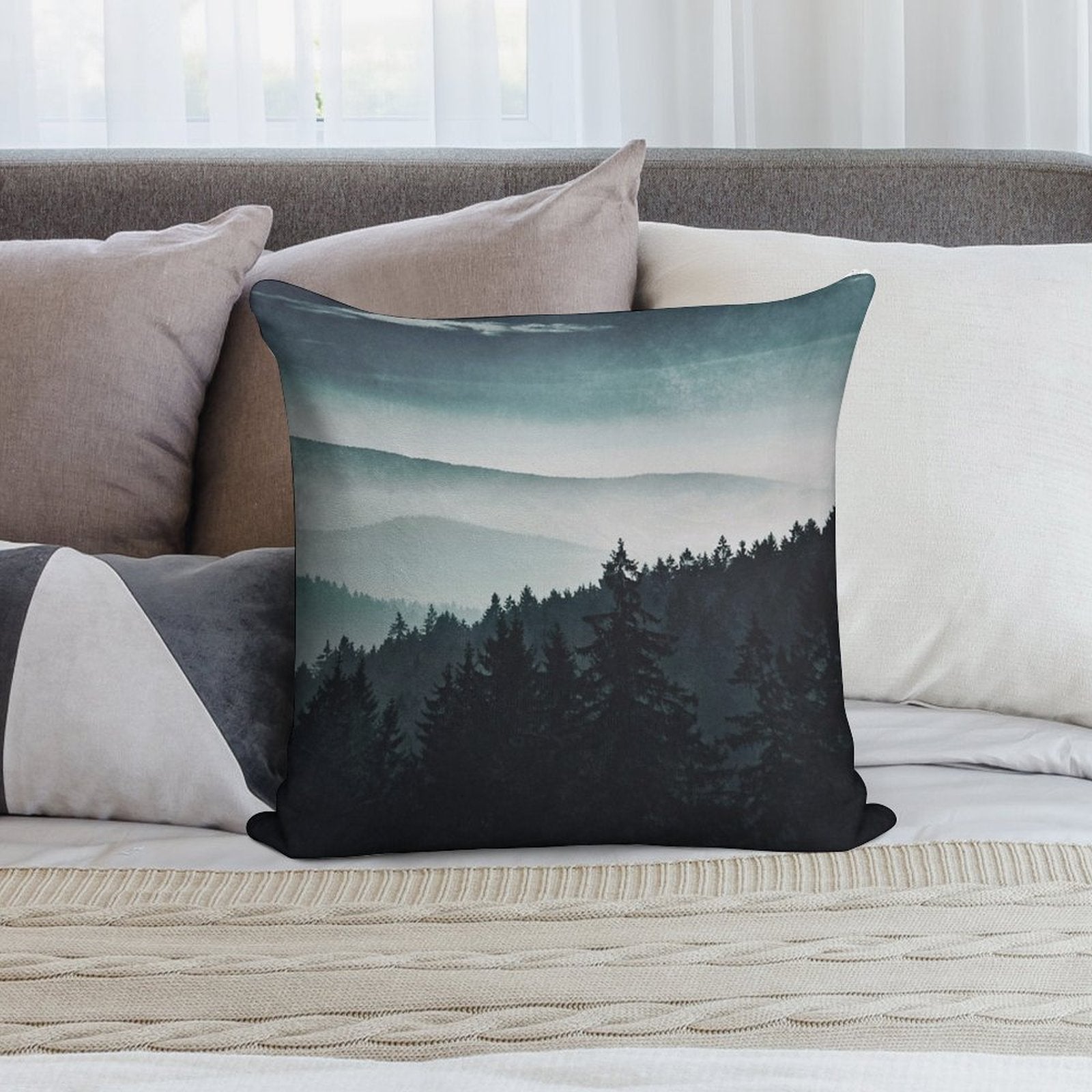 Mountain Light Soft Short Plush Fabric Throw Pillow