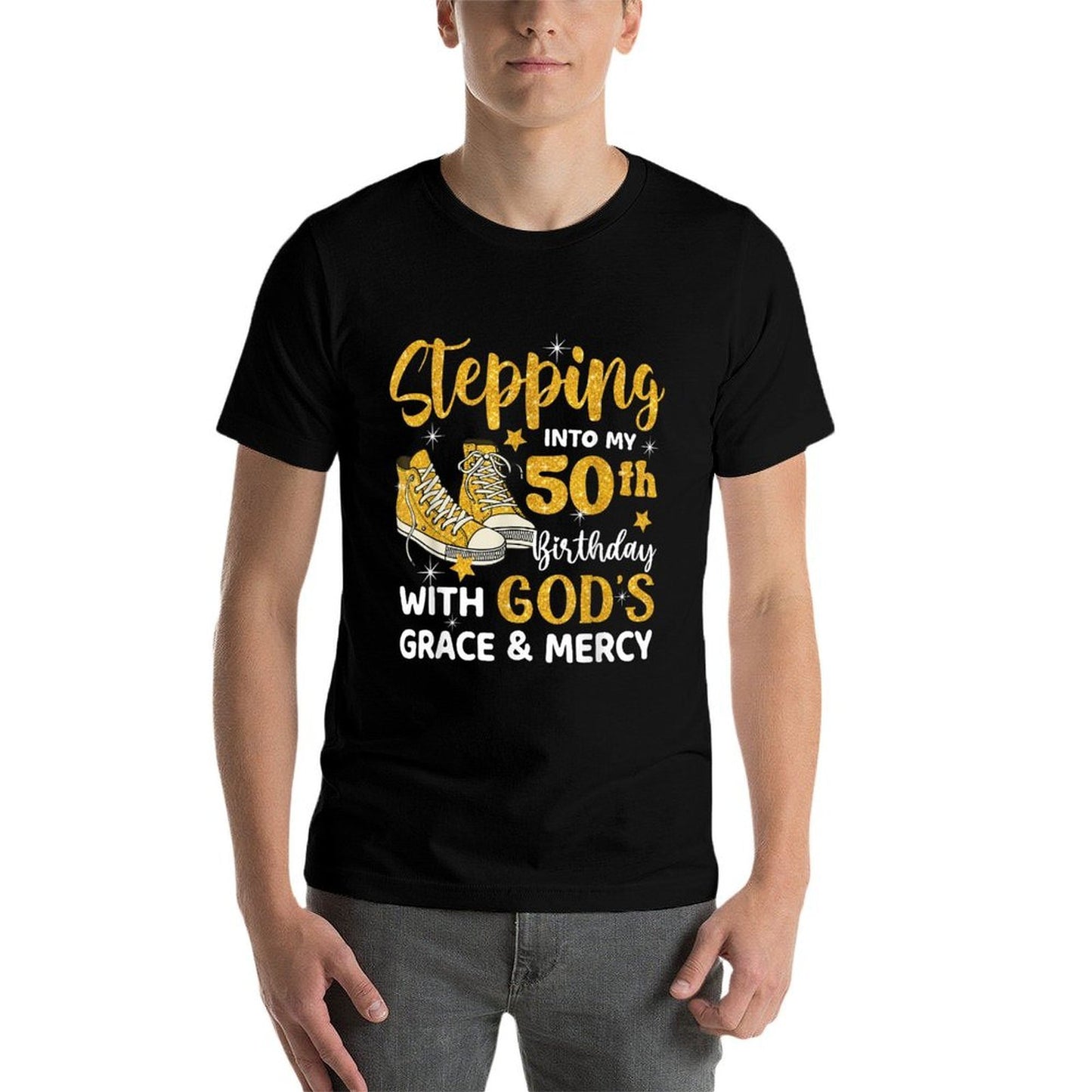 Stepping Into My 50th Birthday With God's Grace Mercy Fade-proof Color T-Shirt