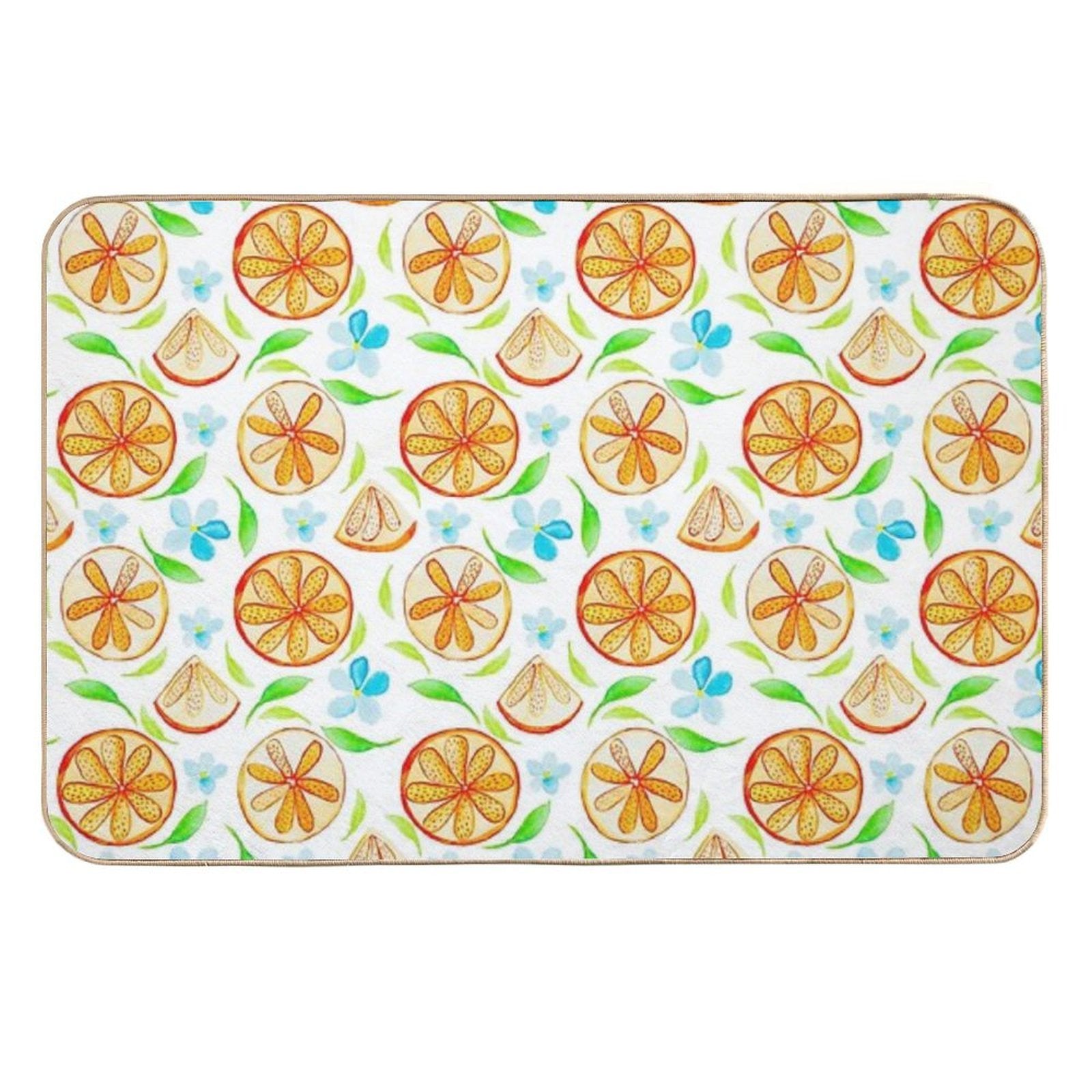Oranges And Blue Blossoms Watercolour  Eco-Friendly Bath Mat