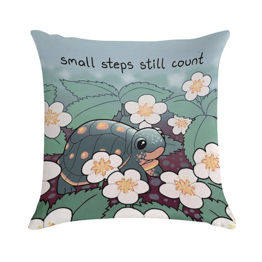 Small Steps Still Count Baby Turtle in Strawberry Flowers Soft Warmth Comfort Throw Pillow