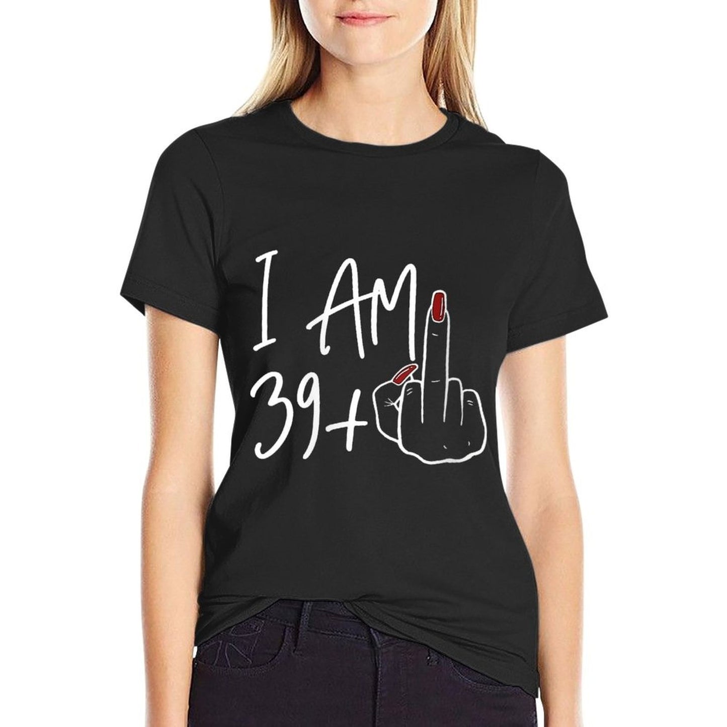 Womens I Am 39 Plus 1 Middle Finger For A 40th Birthday For Women Rolled Sleeves T-Shirt