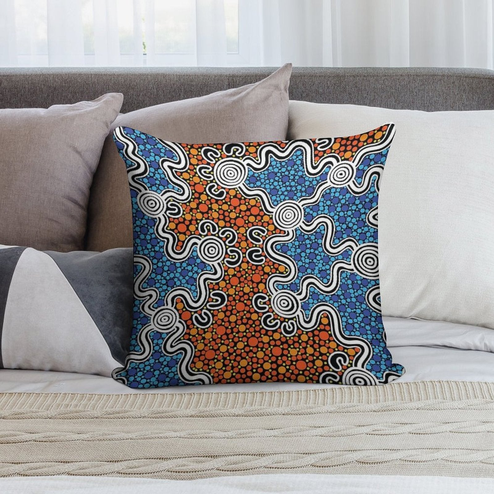 Authentic Aboriginal Art - Soft Luxury Feel Throw Pillow