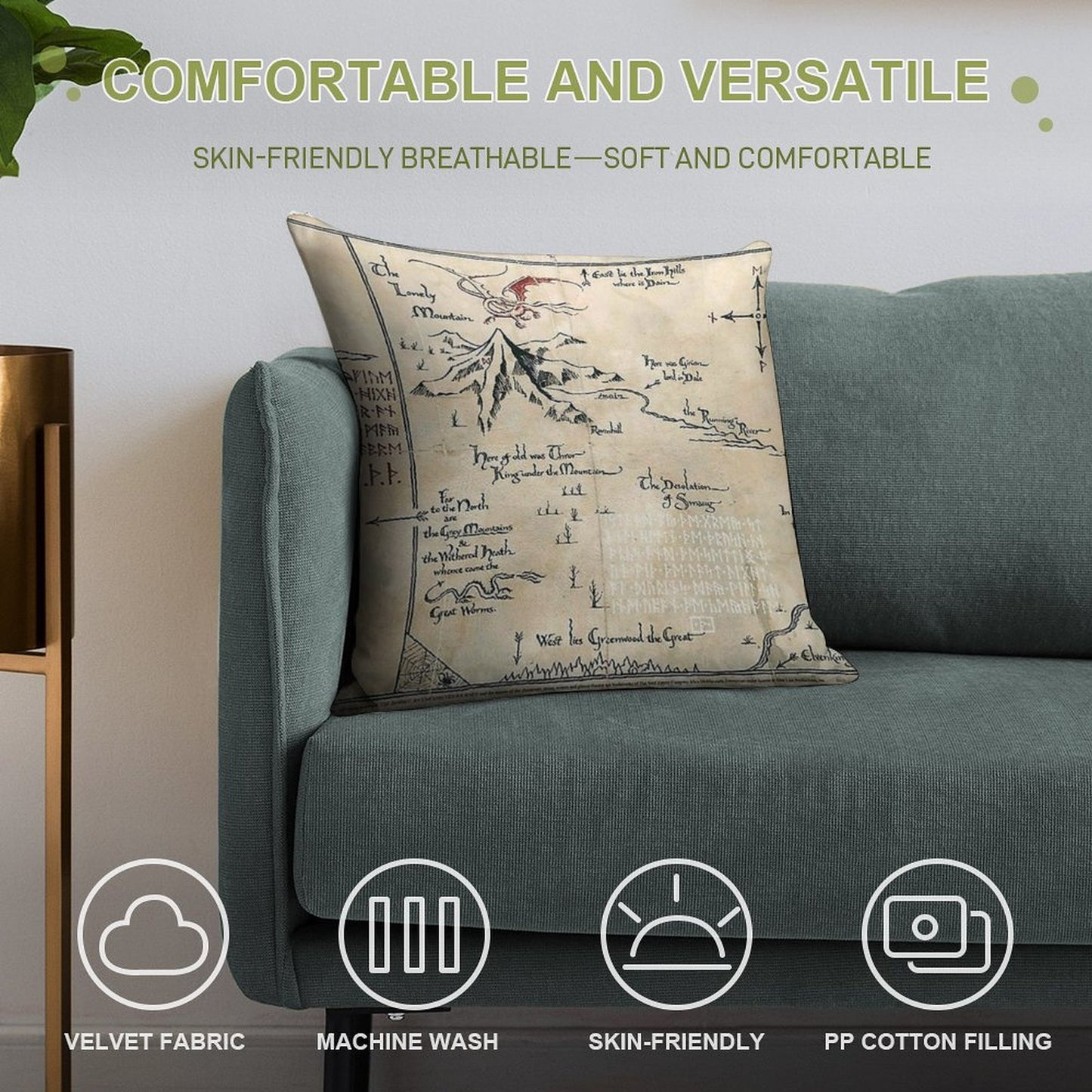 The Map of Live Soft Reinforced Edging Throw Pillow
