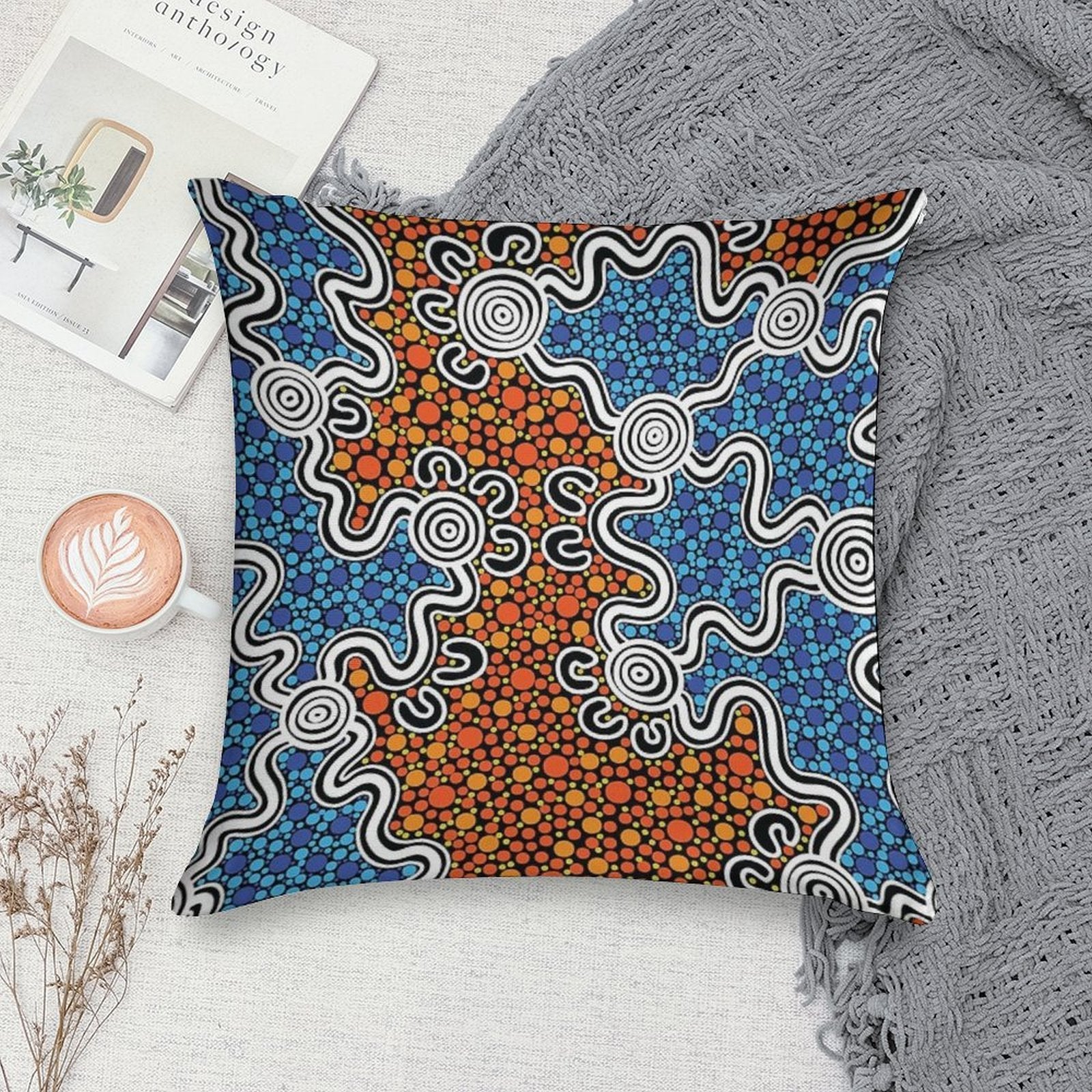 Authentic Aboriginal Art - Soft Luxury Feel Throw Pillow