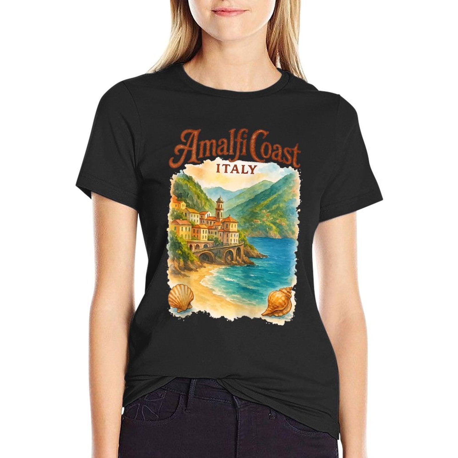 Amalfi Coast Italy Shelling Beach Vacation Traveller Raglan Baseball  Polyester Blend T-Shirt