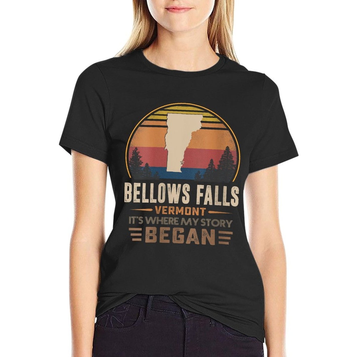 Womens Vintage Bellows Falls Vermont Homtown My Story Began Relaxed-fit T-Shirt