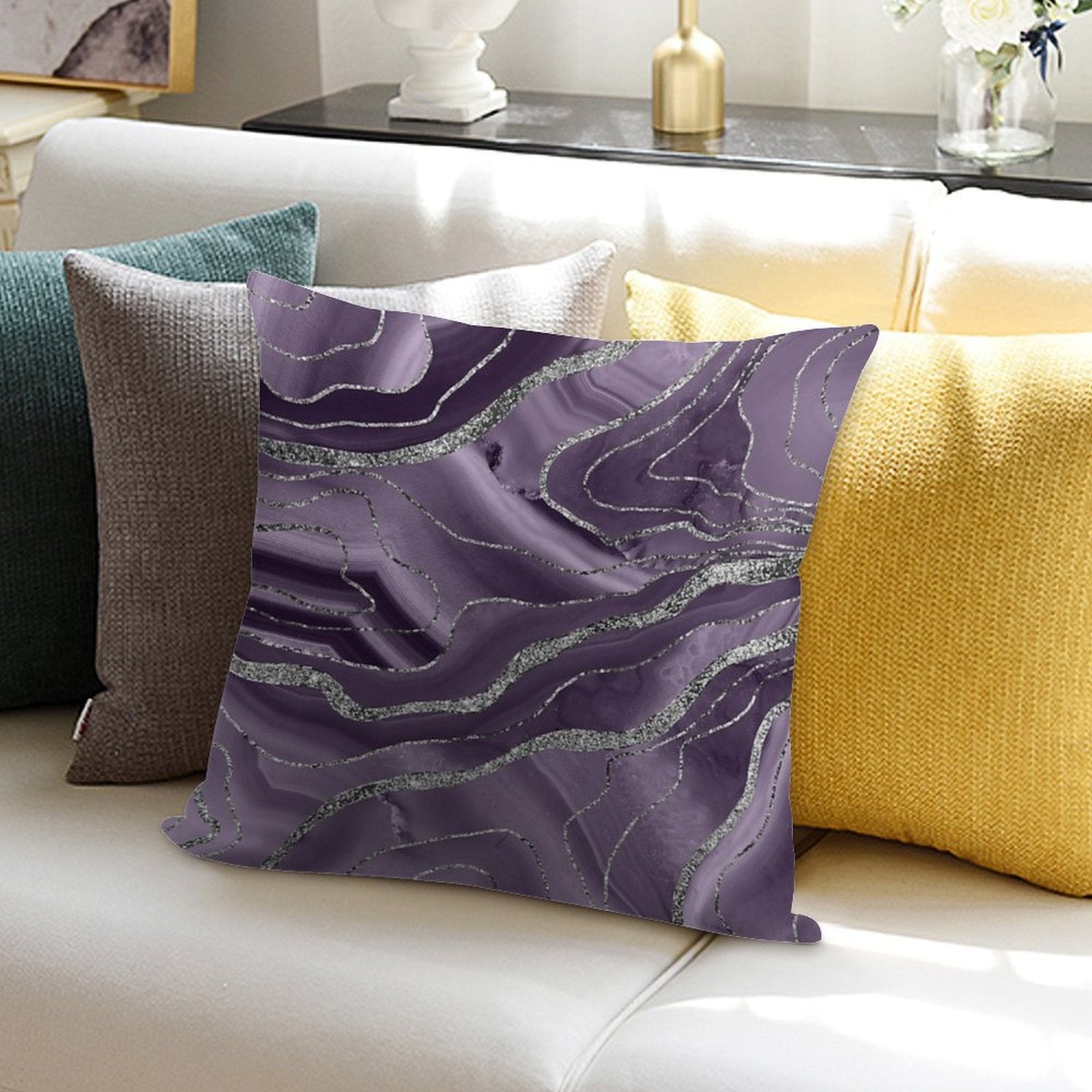 Lavender Agate Silver Glam #1 (Photo of Glitter Only - Not Reflective) Soft Hidden Zipper Throw Pillow