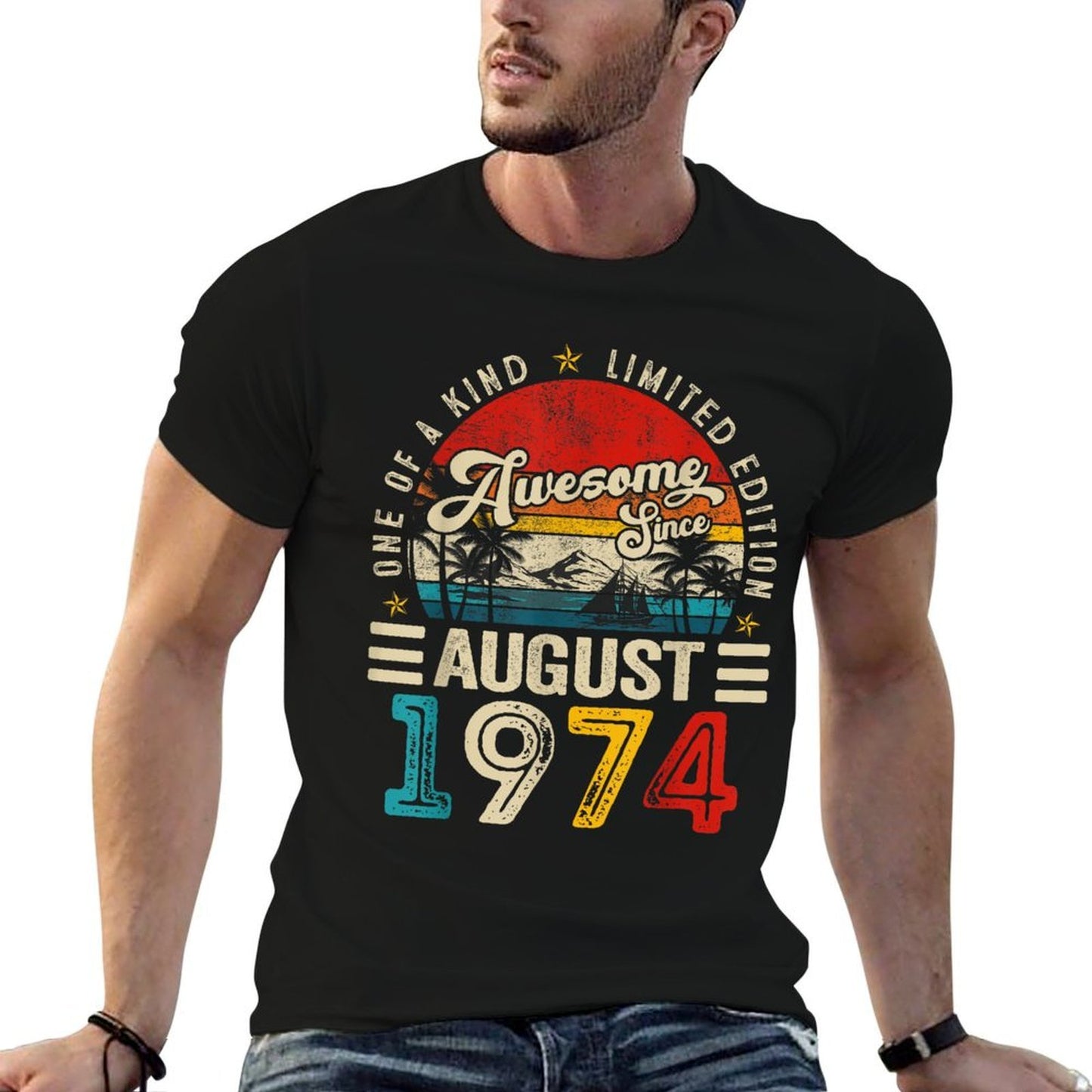 Vintage Awesome Since August 1974 50 Years Old 50th Birthday  High-quality Stitching T-Shirt