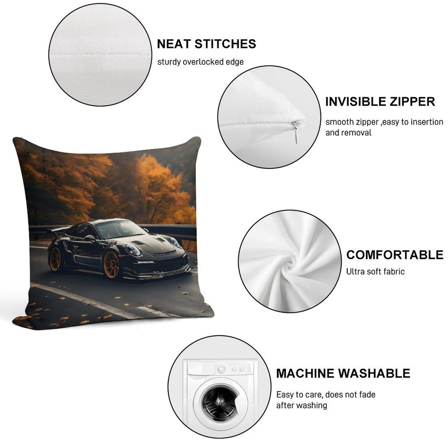 Porsche GT3 RS Soft Durable Construction Throw Pillow