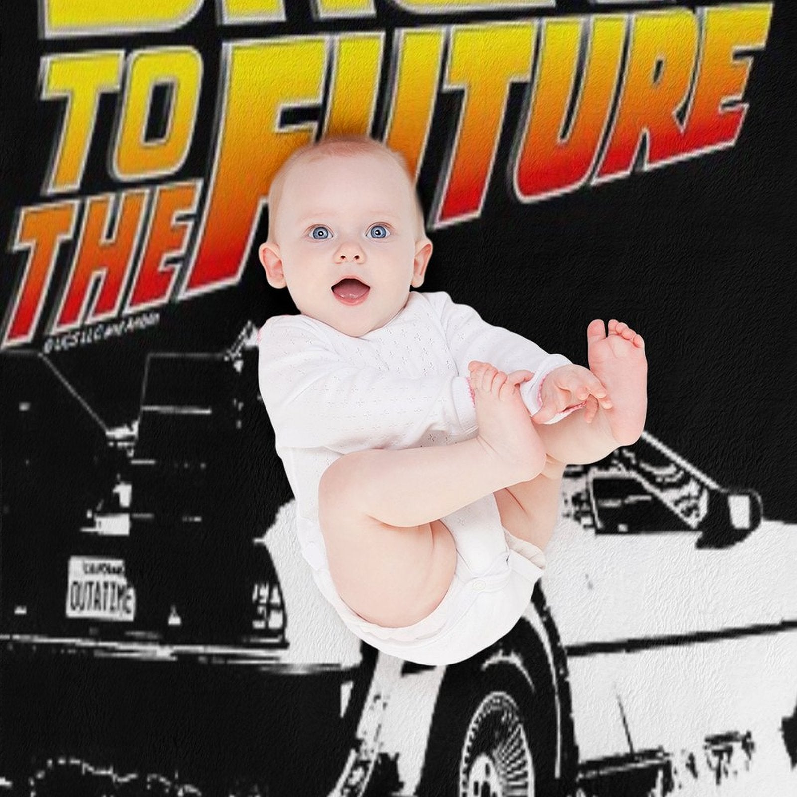 Back to The Future - DeLorean Fire Tracks White Stencil Fan Art Gift-ready Throw Blanket