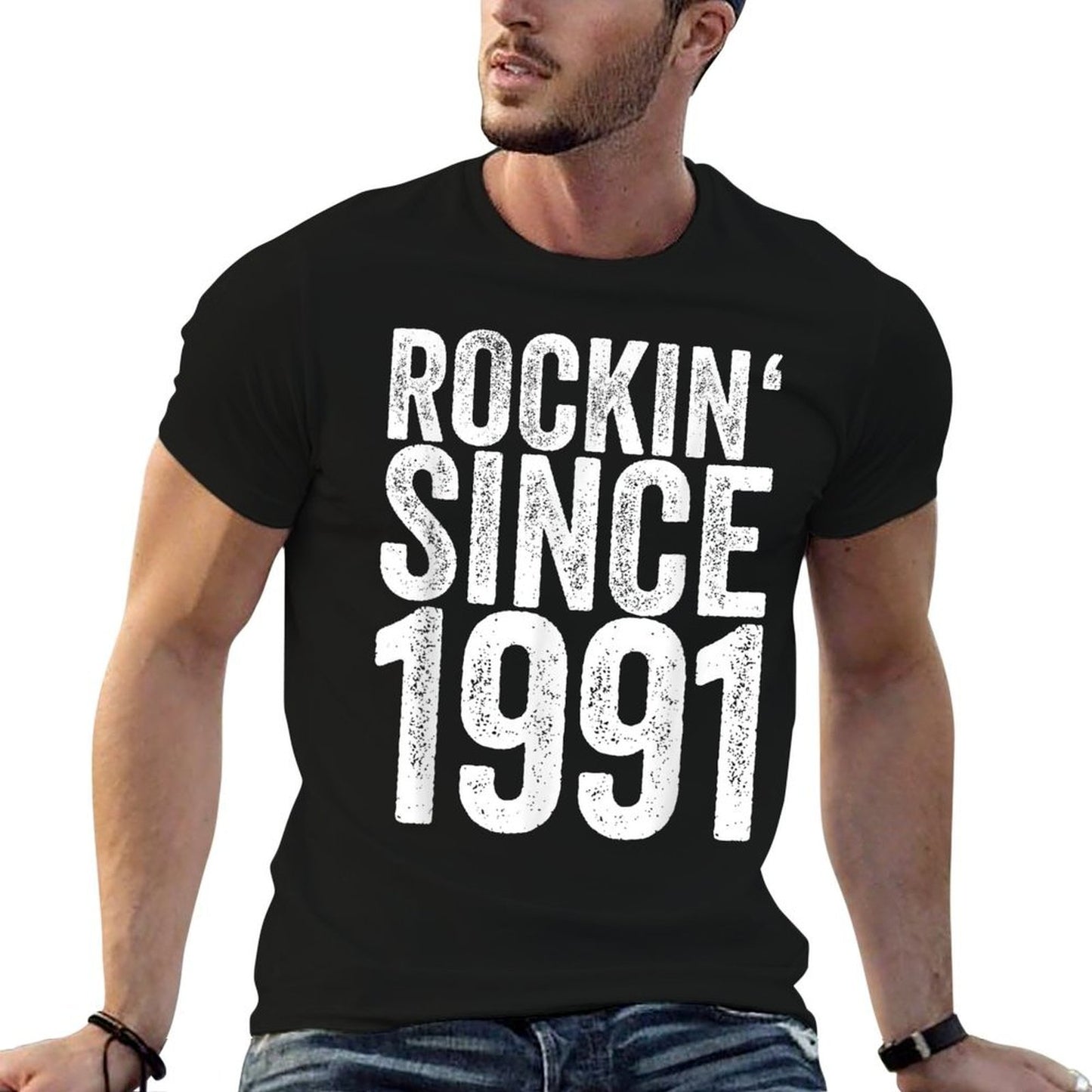 30 Years Old 1991 Funny Rock 30th Birthday  Ribbed Collar T-Shirt