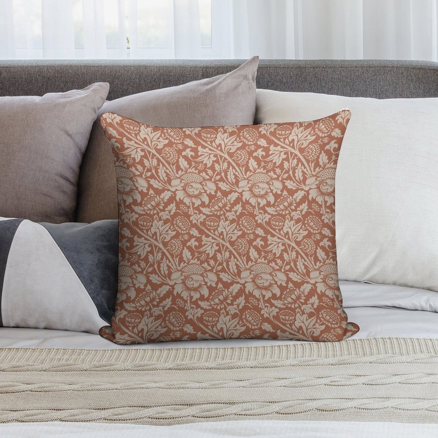 Vintage Floral Rust Soft Style Accent Throw Pillow