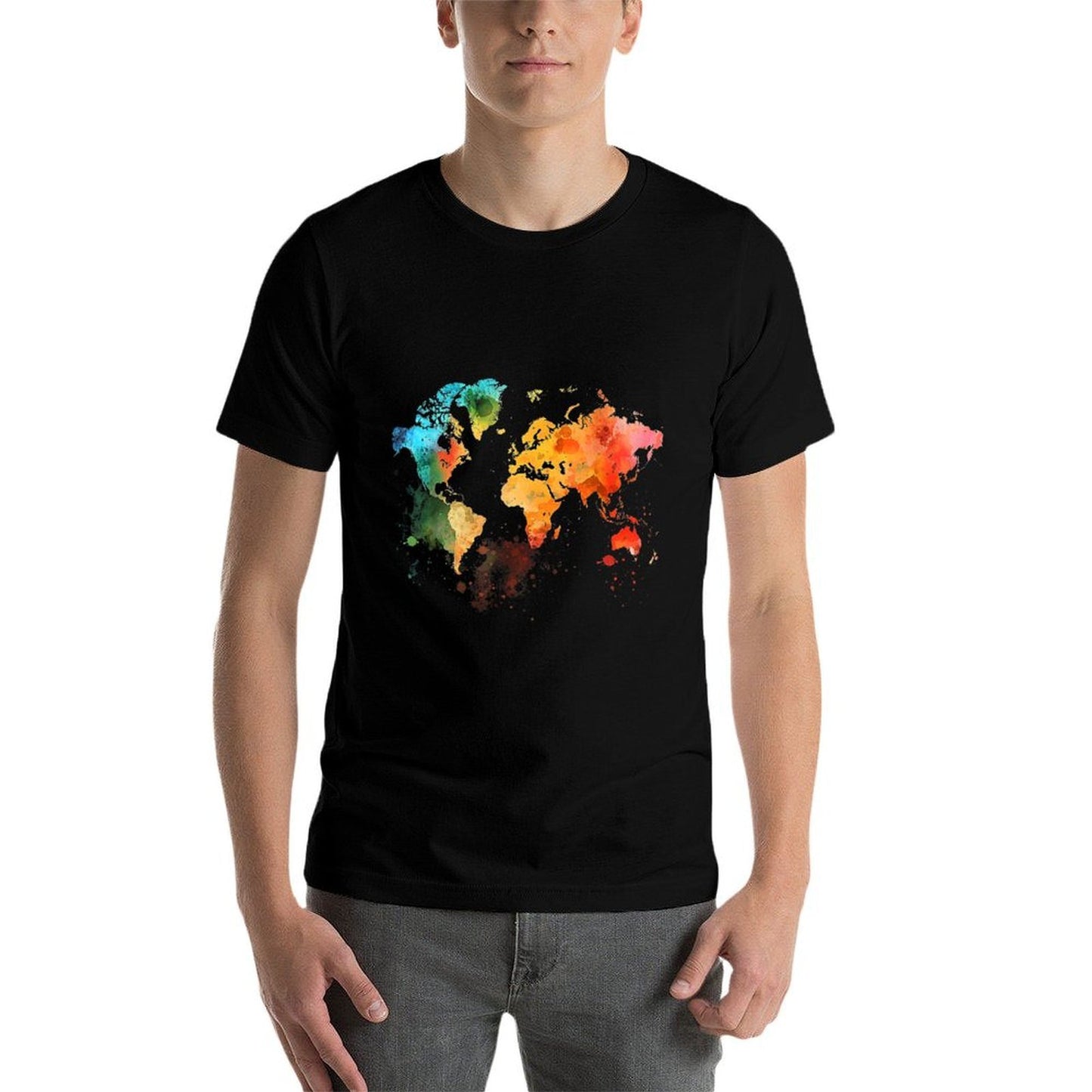 World Map Watercolor Polyester Blend T-Shirt