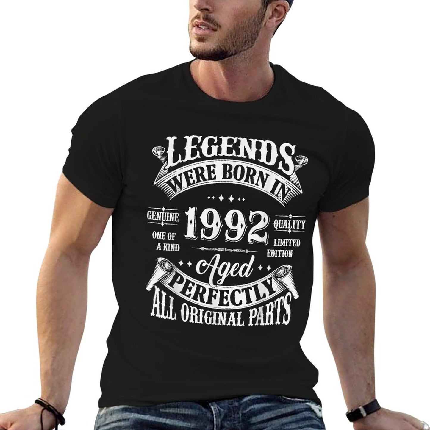 33rd Birthday 33 Years Old Vintage Legends Born In 1992  Ribbed Collar T-Shirt
