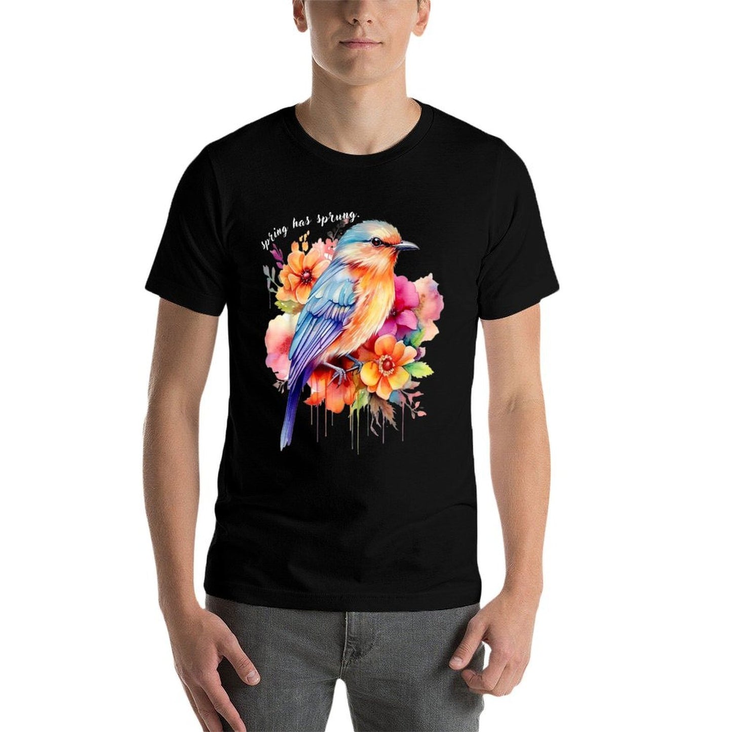 Spring Has Sprung. Floral Bird Spring Flowers Polyester Blend T-Shirt