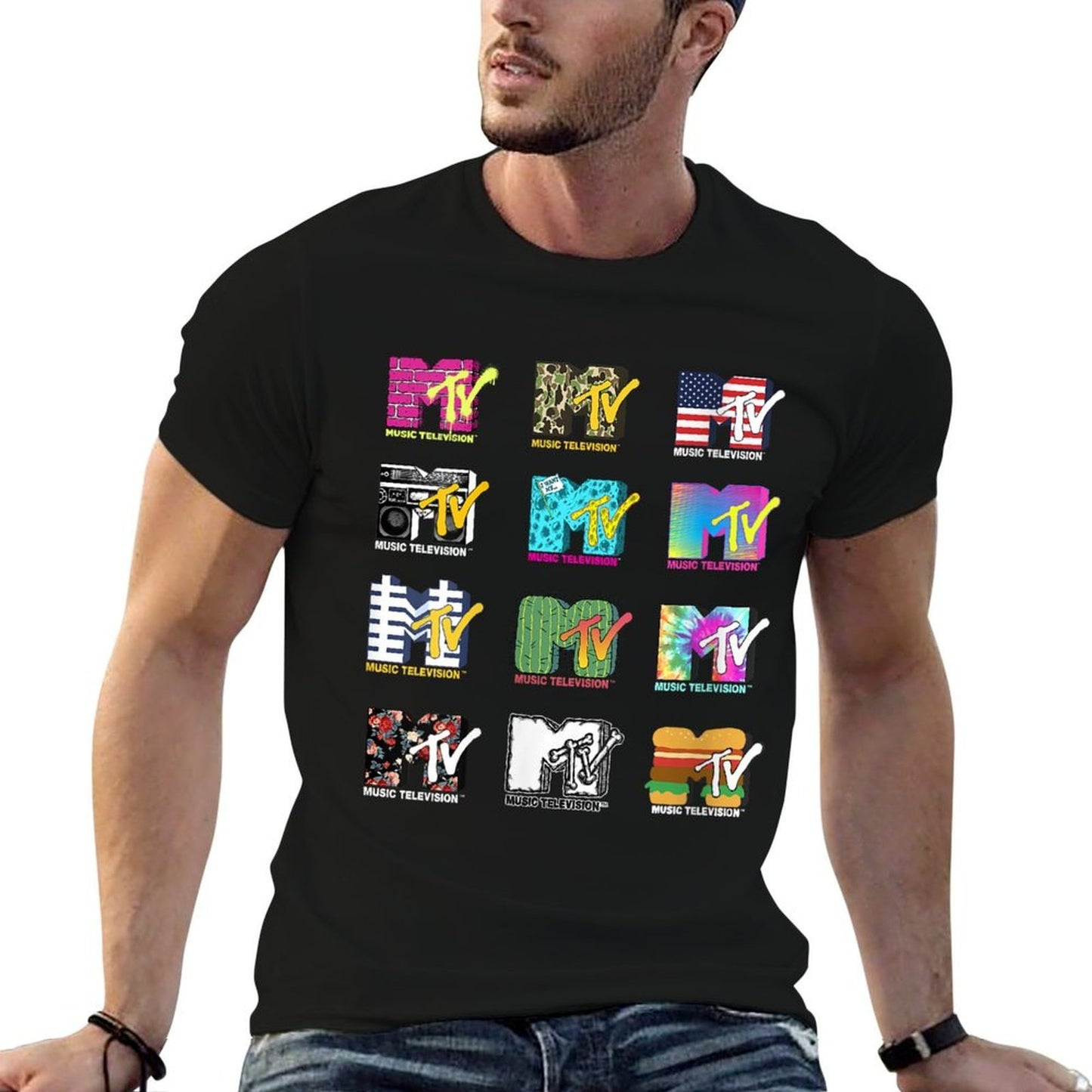 Womens MTV 12 Stacked Logos Vintage-inspired T-Shirt