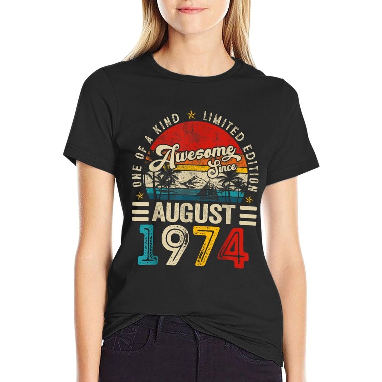 Vintage Awesome Since August 1974 50 Years Old 50th Birthday  High-quality Stitching T-Shirt