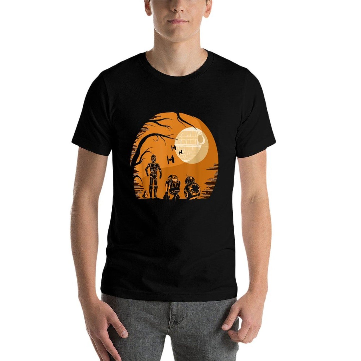 Star Wars Droids Halloween Orange Hue Death Star Portrait Trendy Pattern T-Shirt