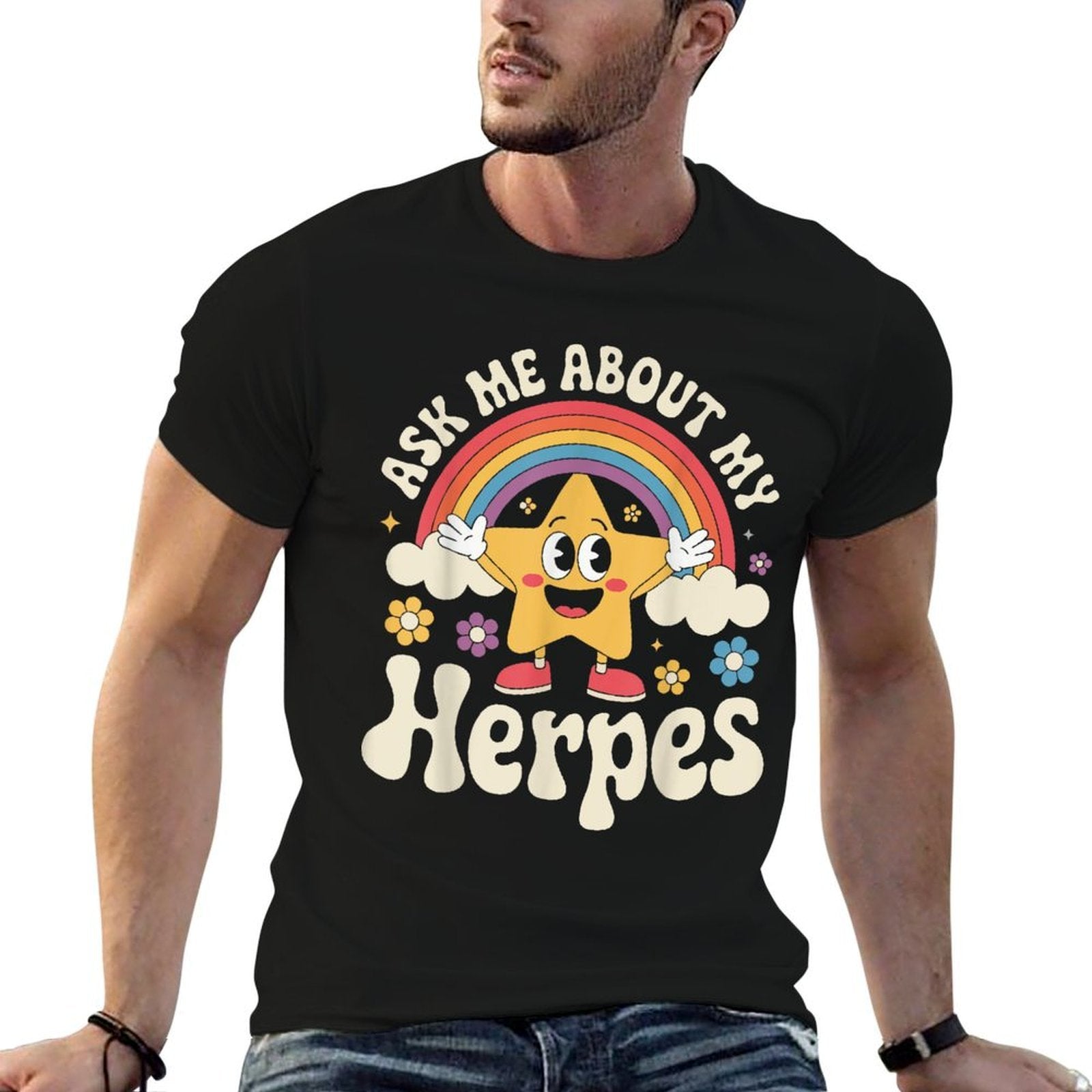 Ask Me About My Herpes  Ribbed Collar T-Shirt