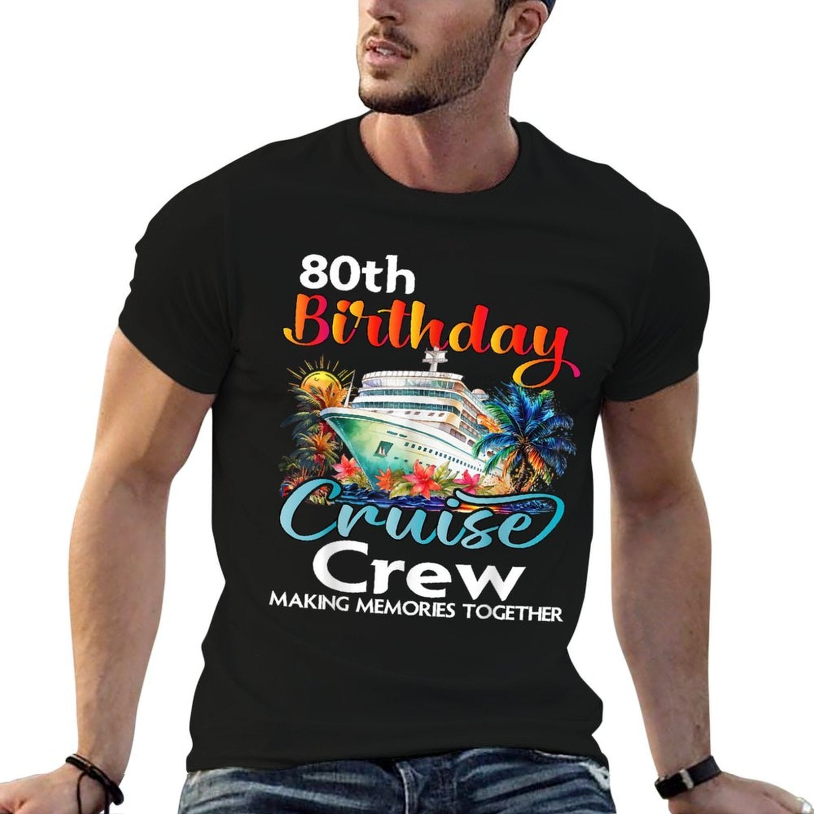 80th Birthday Cruise Crew Friends Family Vacation Matching  Eco-friendly Material T-Shirt