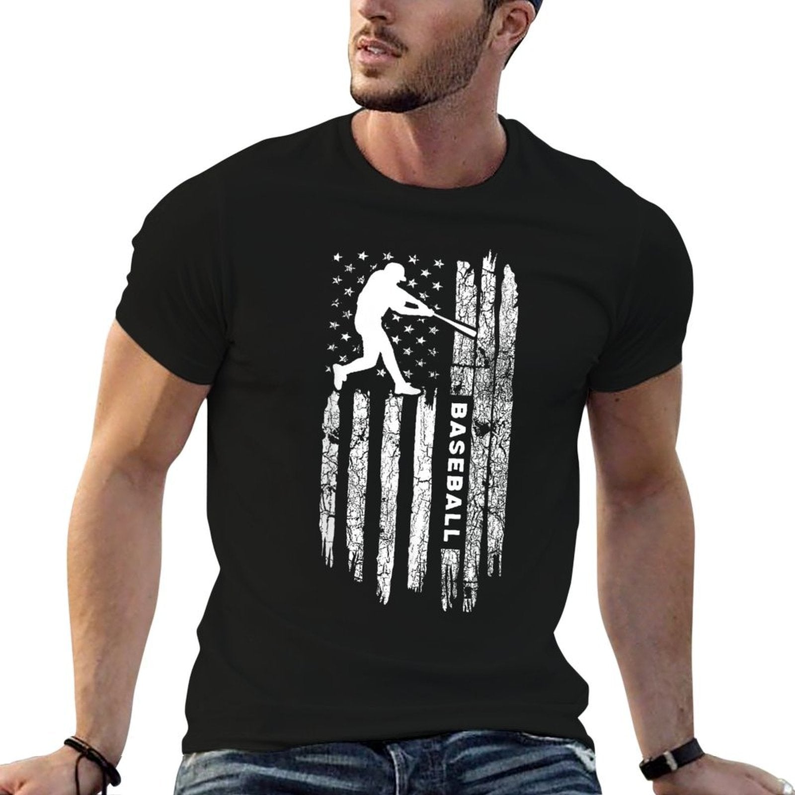 American Flag Baseball Apparel - Vintage Baseball  Easy-care T-Shirt