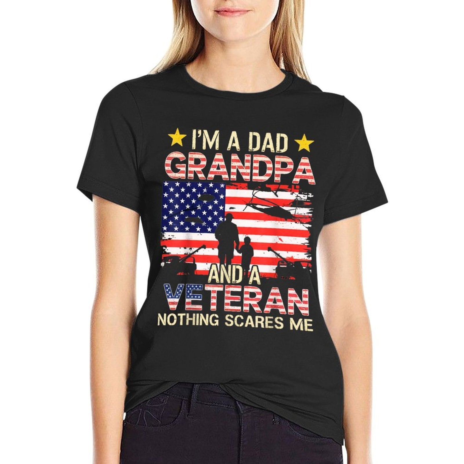 A Dad Grandpa And Veteran Fathers Day Papa Grandpa Military  Versatile T-Shirt