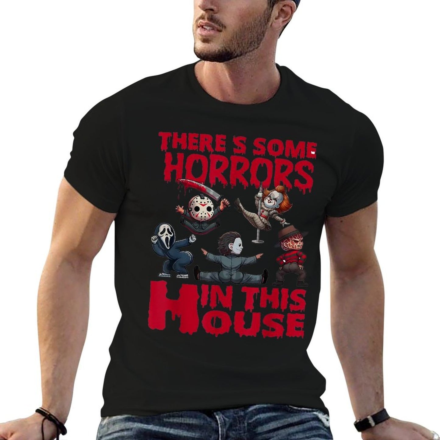 Theres Some Horrors In This House Funny Horror Characters Graphic-printed T-Shirt