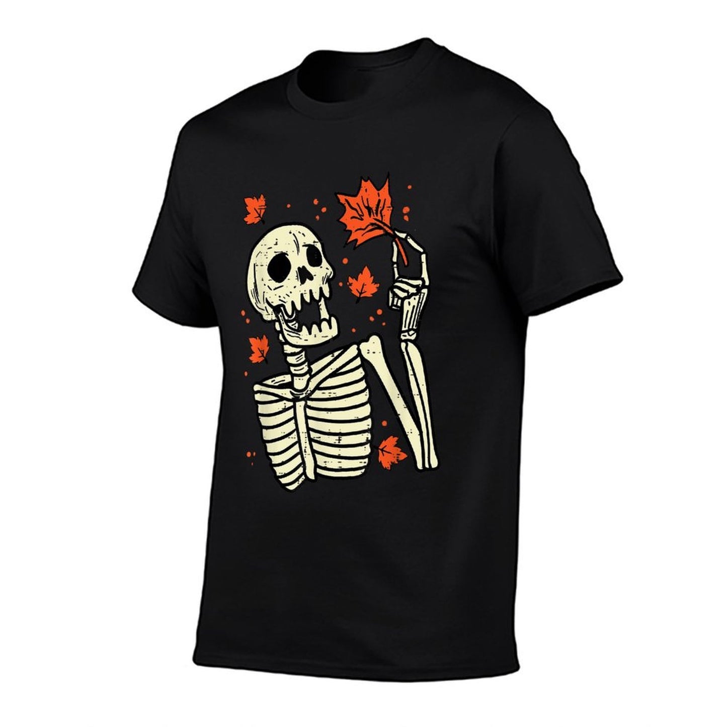 Skeleton Maple Leaf Skull Retro Vintage Halloween Fall Women  Oversized Silhouette T-Shirt