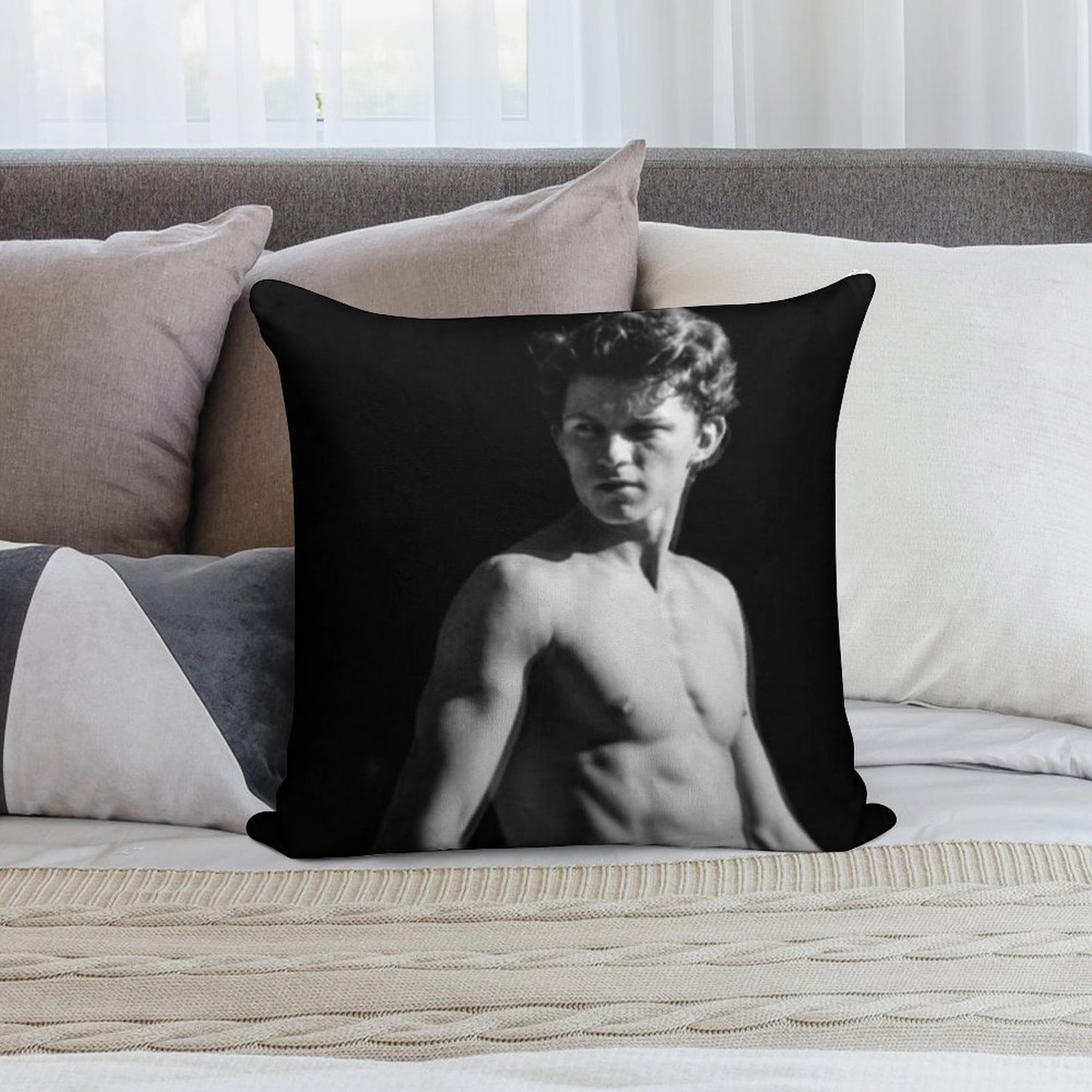 Tom Holland Black And White Soft Gift Ready Throw Pillow