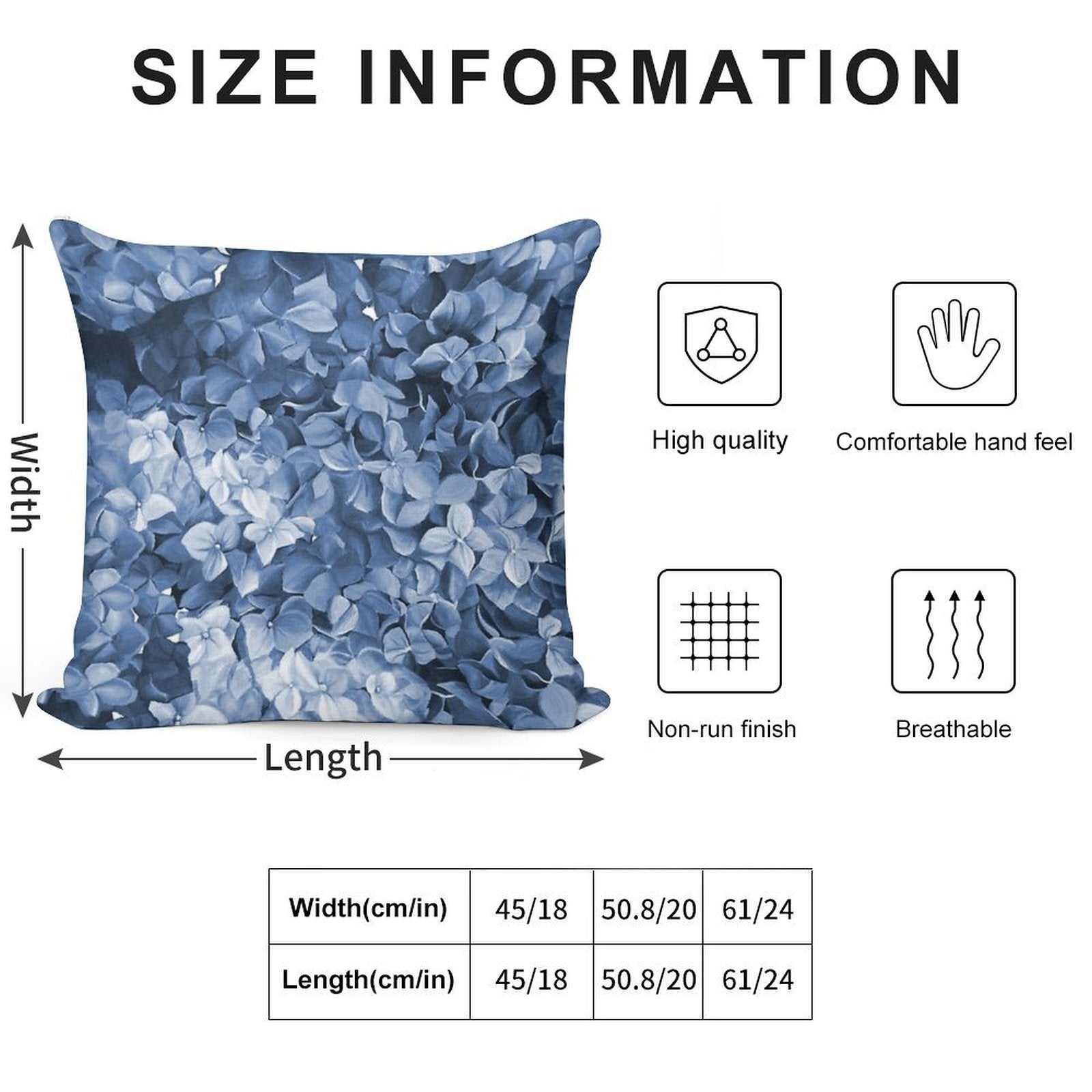 Hydrangea Hamptons Blue Soft High-Density Material Throw Pillow