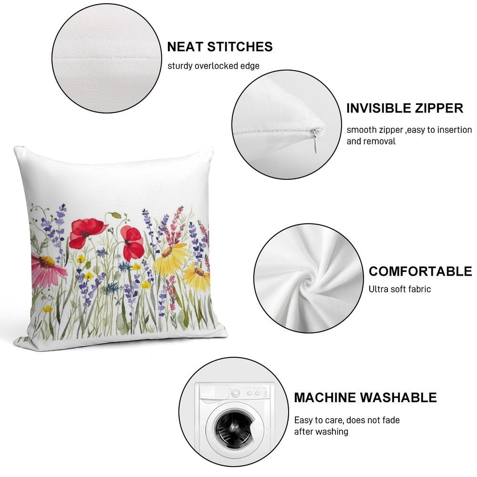 Wildflower Meadow Soft Shrink-Resistant Throw Pillow