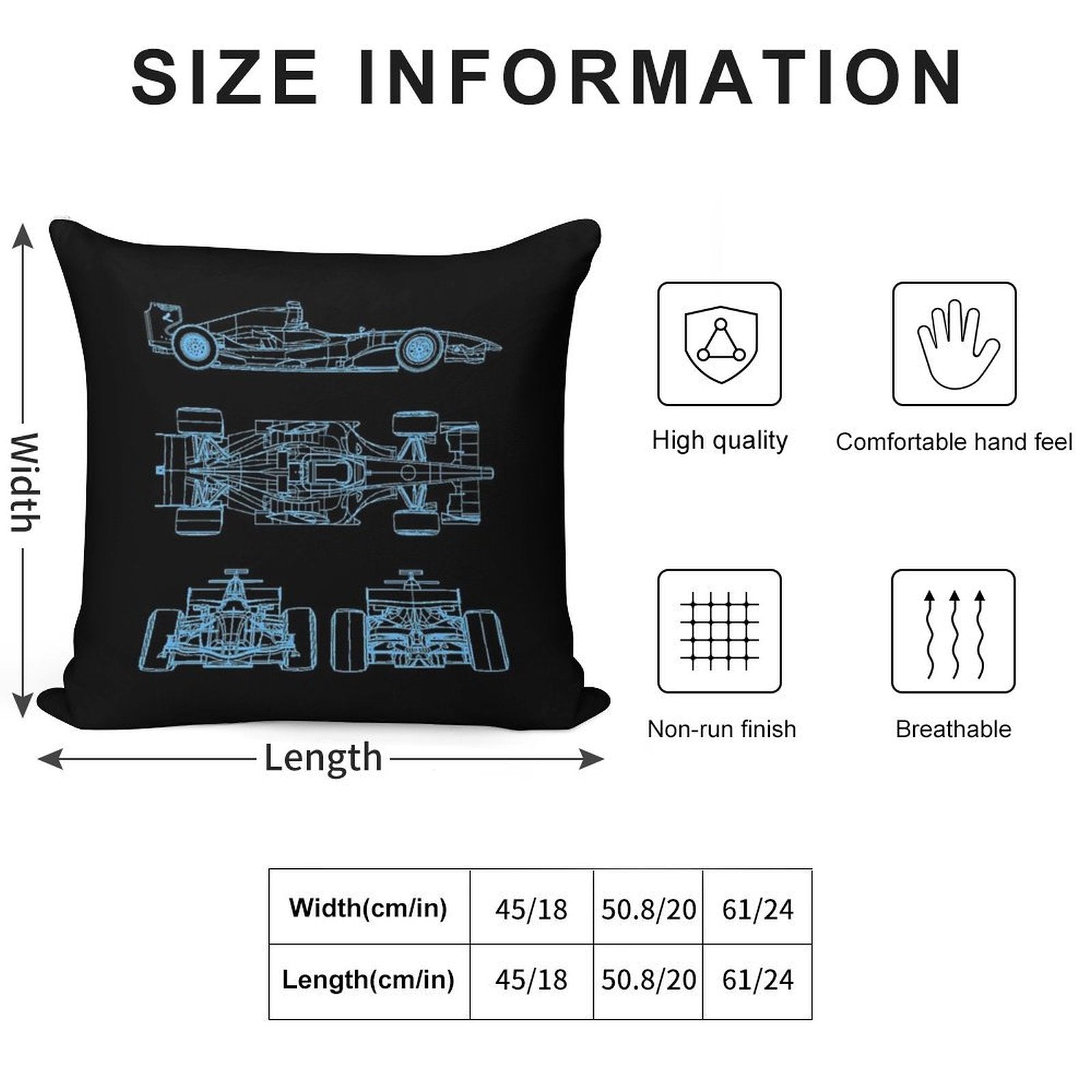 Racing Car Blueprint Project Light Blue Soft Durable Construction Throw Pillow
