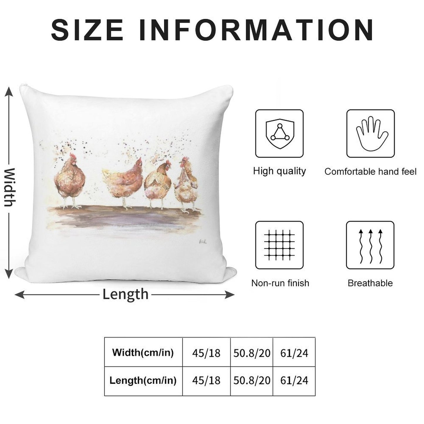 Watercolour Chickens Soft Warmth Comfort Throw Pillow