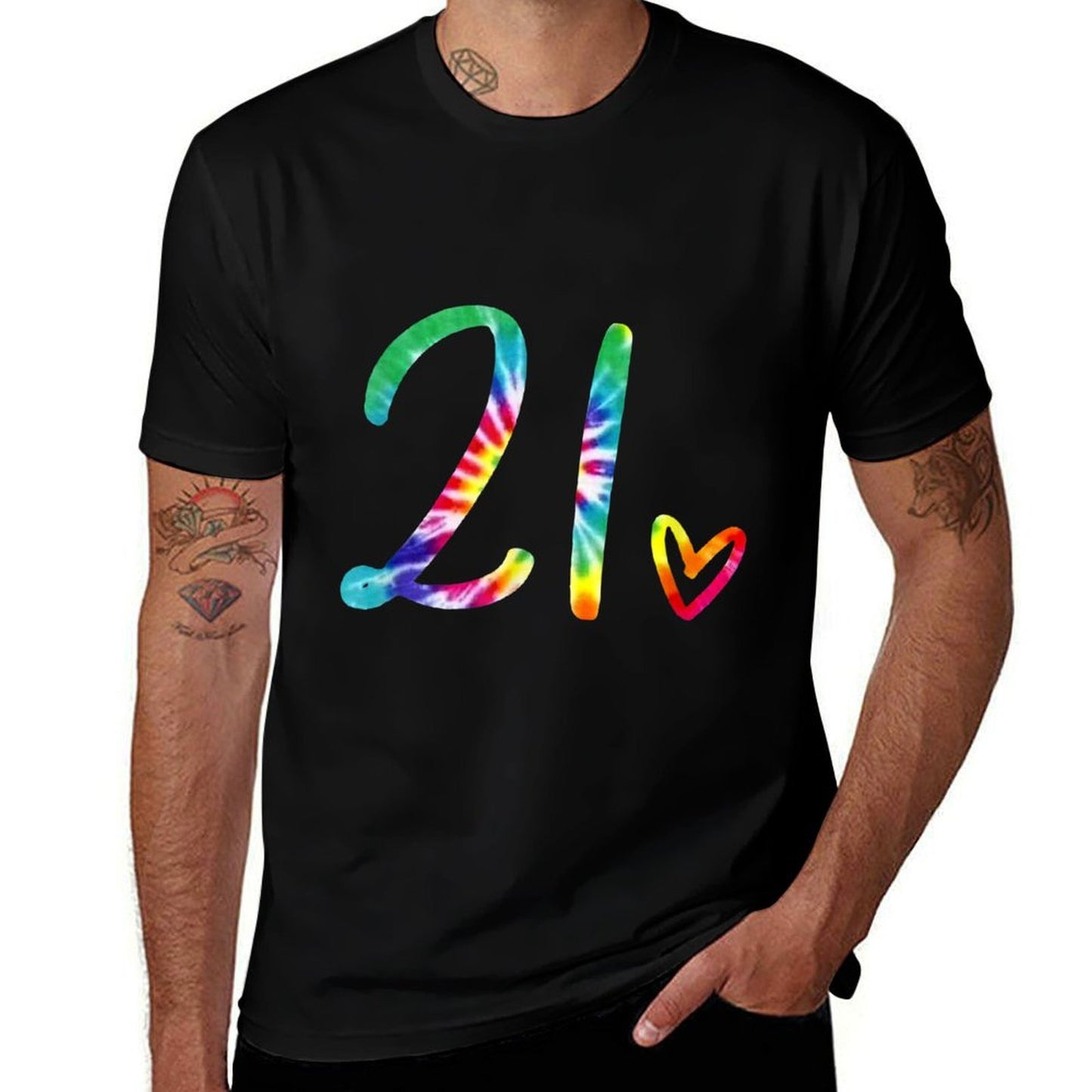 Women Colorful Tie Dye 21 Heart Funny 21st Birthday Party Durable T-Shirt