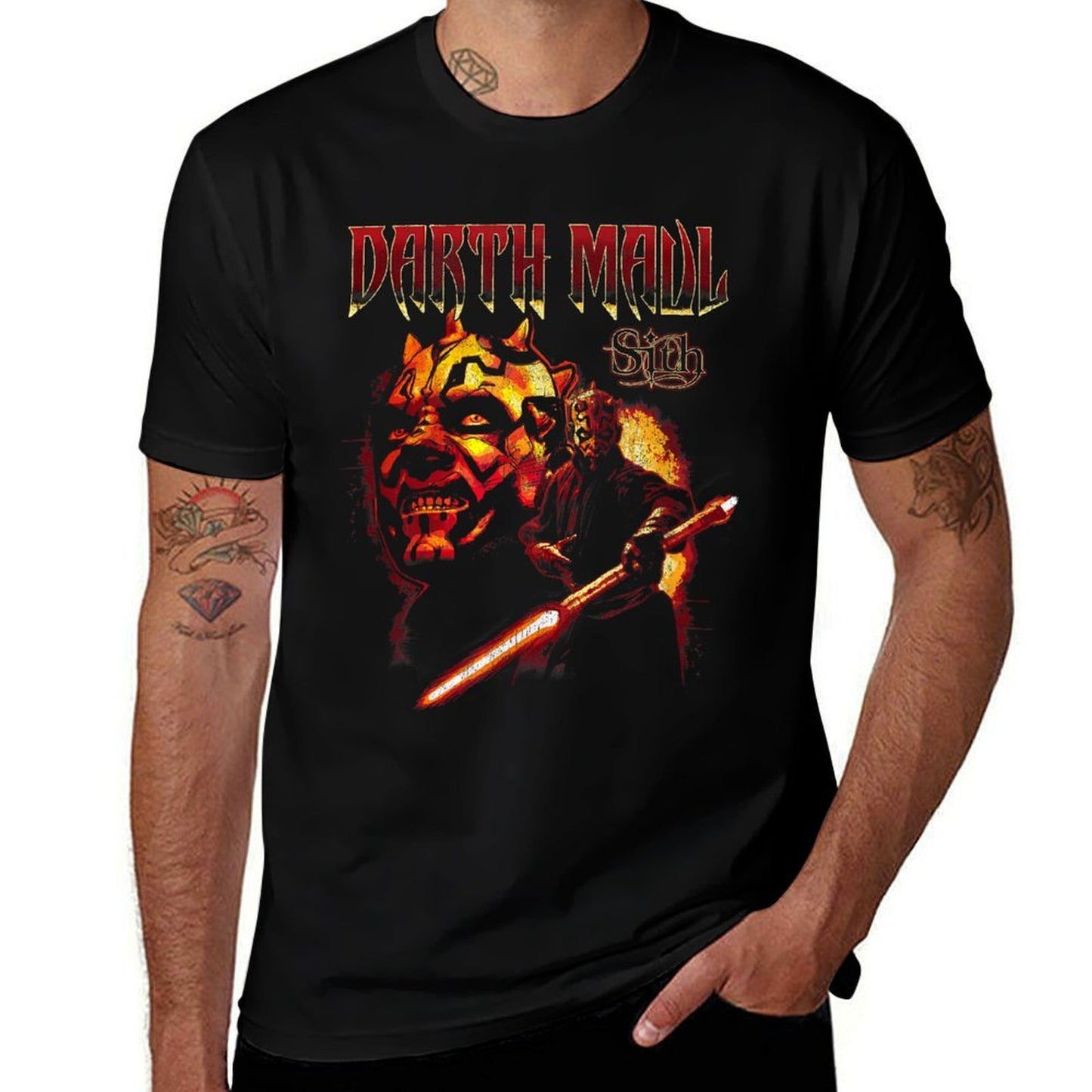Star Wars Darth Maul Sith Fiery Lightsaber Poster Summer-ready Fabric T-Shirt