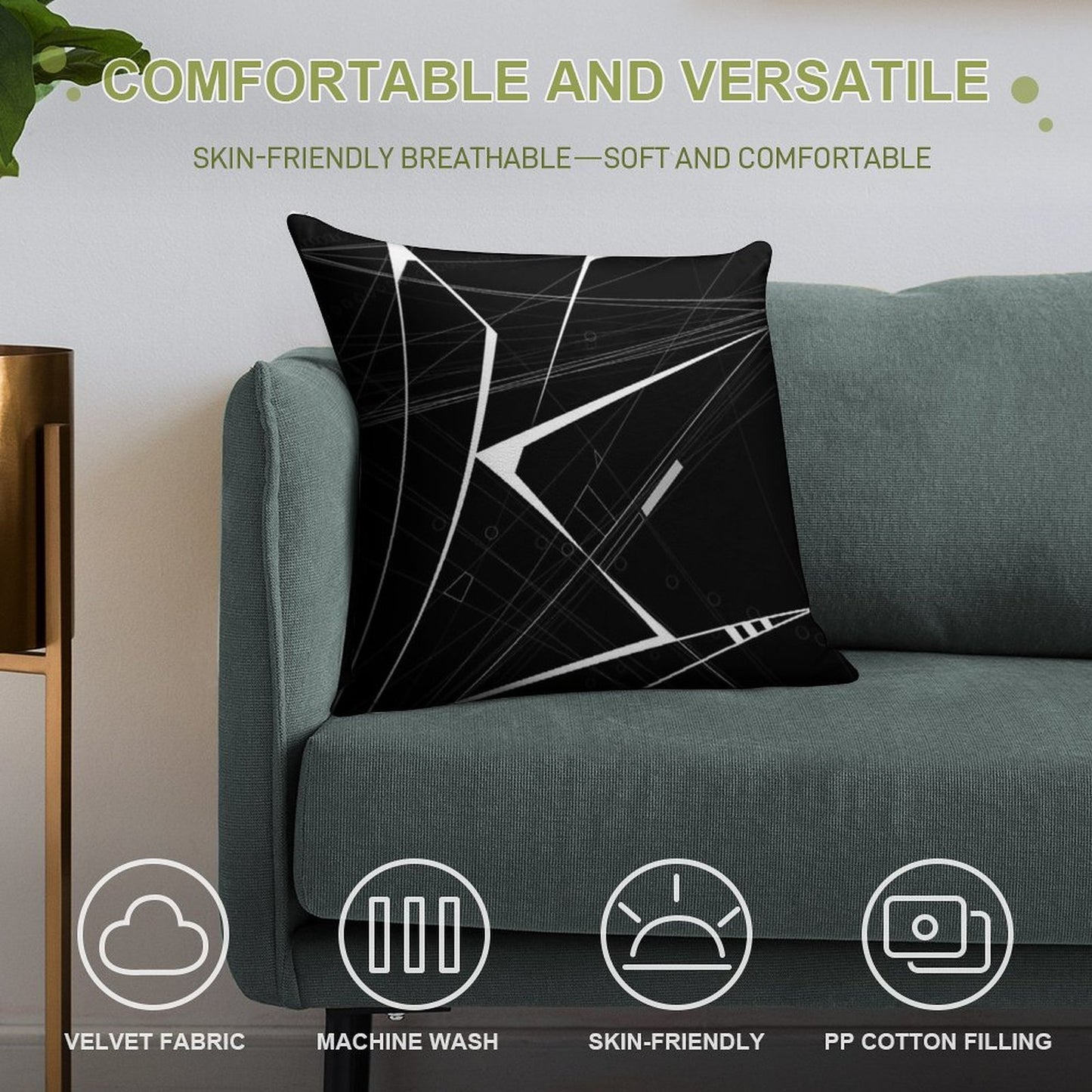 White Abstract Geometric And Perspective Soft Shrink-Resistant Throw Pillow