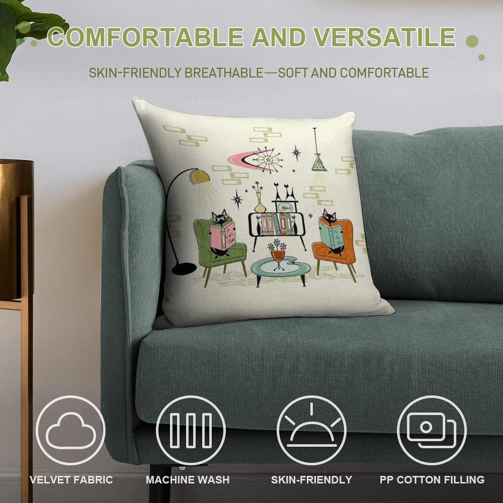 Cozy Cats' Den ©studioxtine Soft Gift Ready Throw Pillow