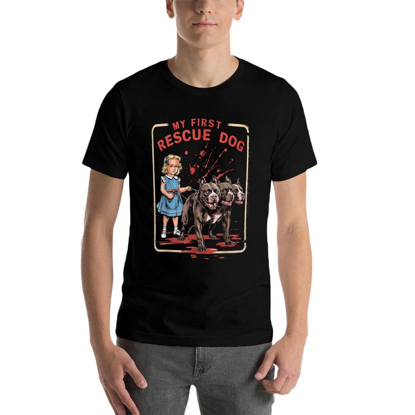 Vintage Horror Movie Lover Retro Halloween Rescue Dog Graphic-printed T-Shirt
