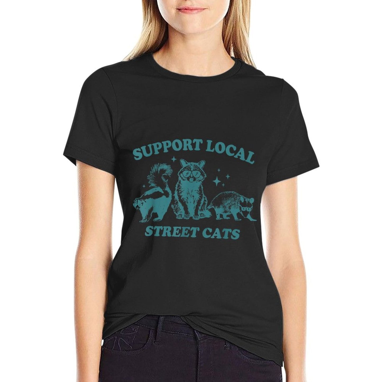 Support-Local-Street-Cat Funny Vintage Raccoon Opossum Skunk Cotton T-Shirt