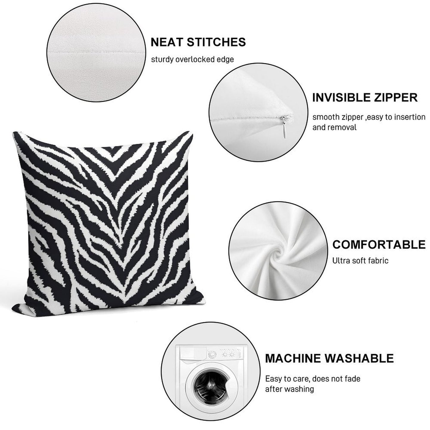 Zebra Fur Print Soft Gift Ready Throw Pillow