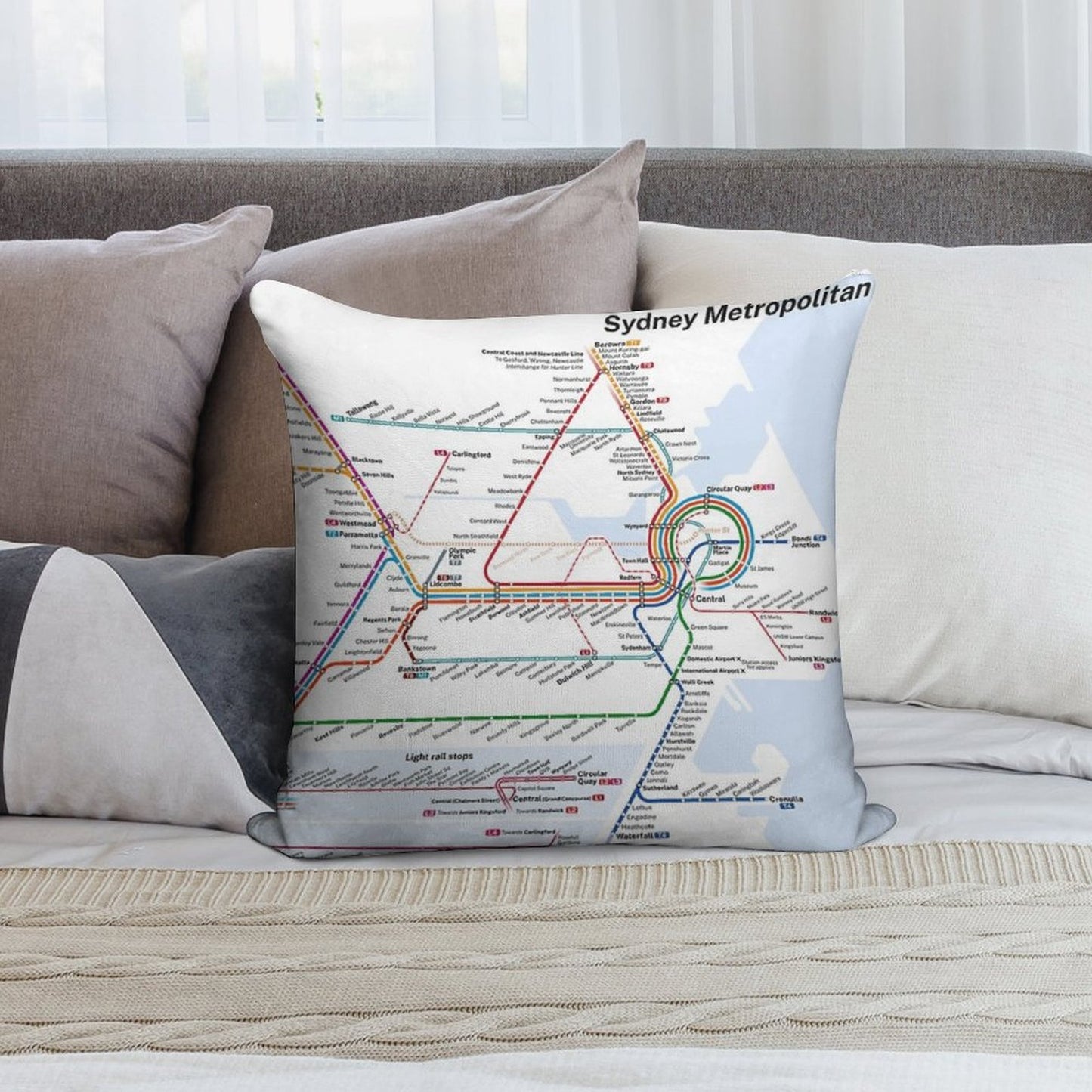 Sydney Trains And Metro Map - 2025 (Light Theme) Soft Style Accent Throw Pillow
